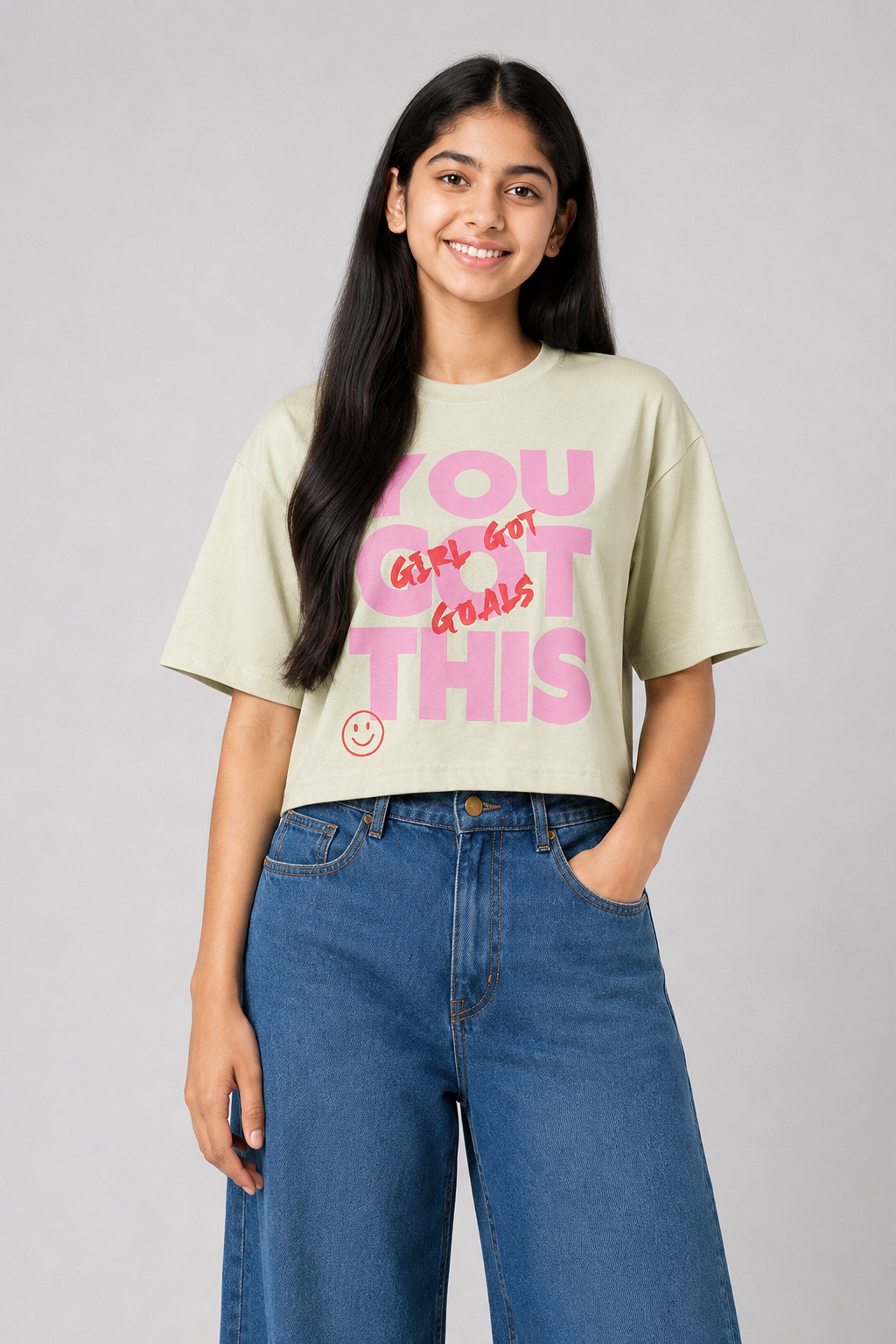 MISS MODANO Kid's Crew Neck Oversized Tees - Green