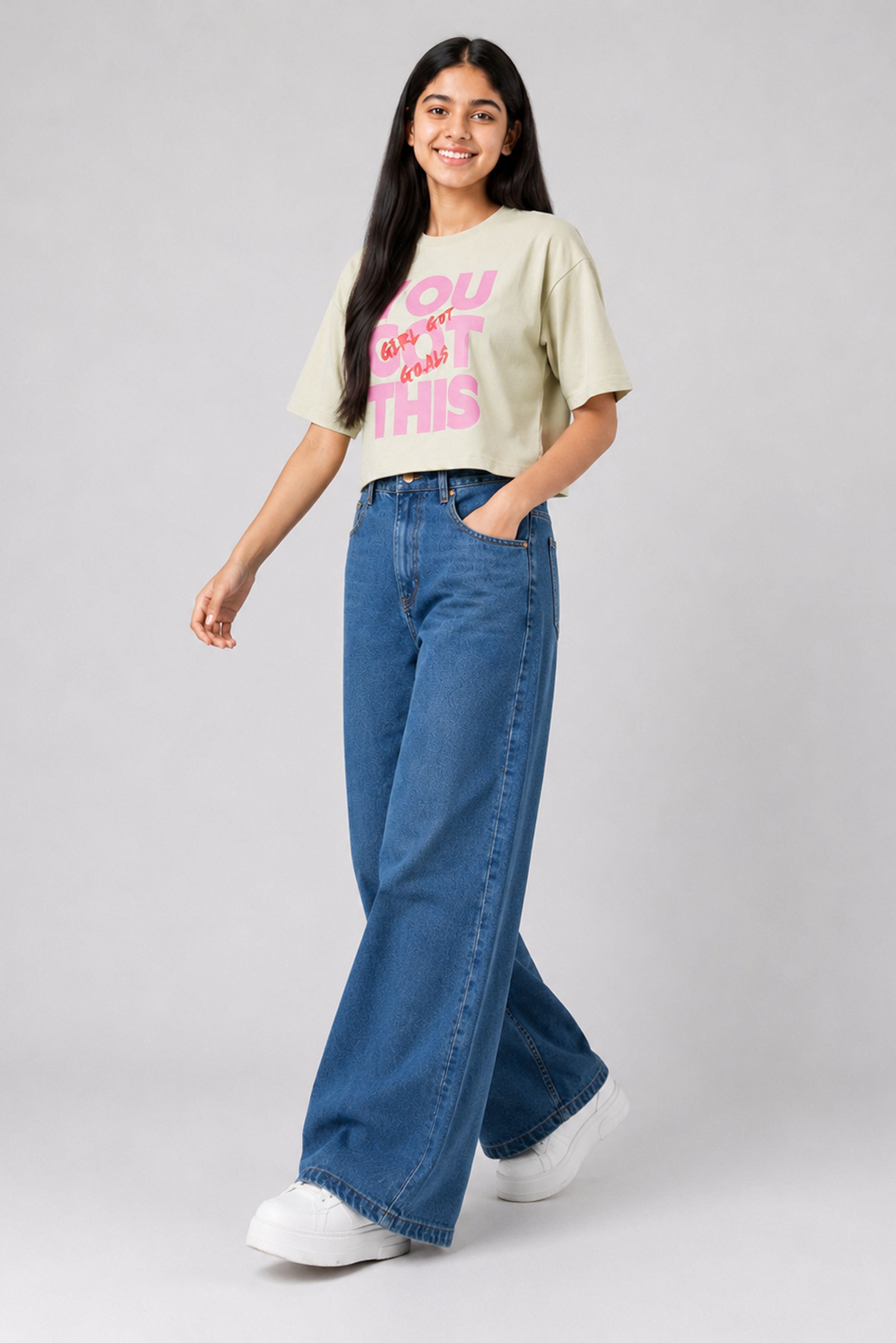 MISS MODANO Kid's Crew Neck Oversized Tees - Green