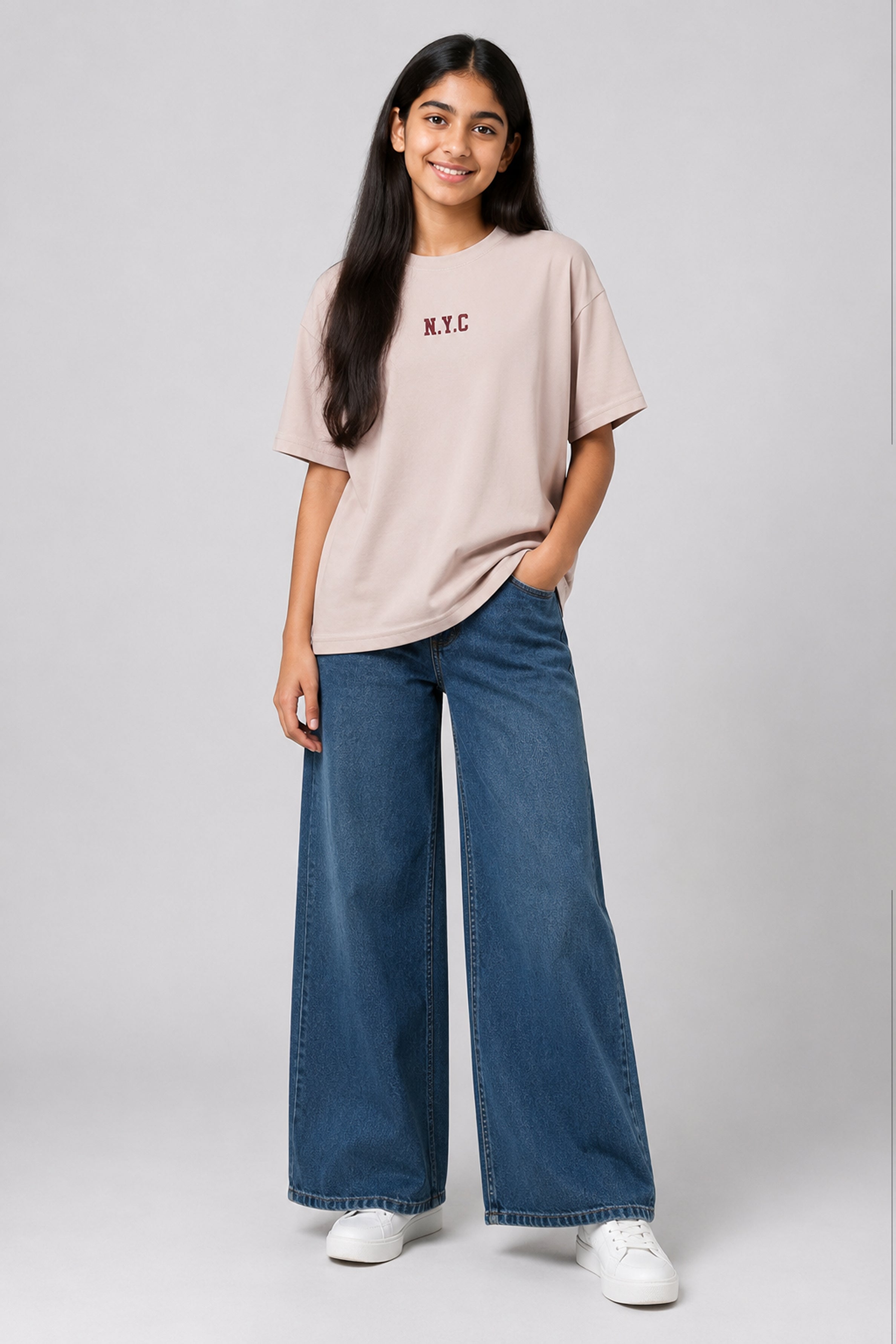 MISS MODANO Kids' Beige Oversized Tee