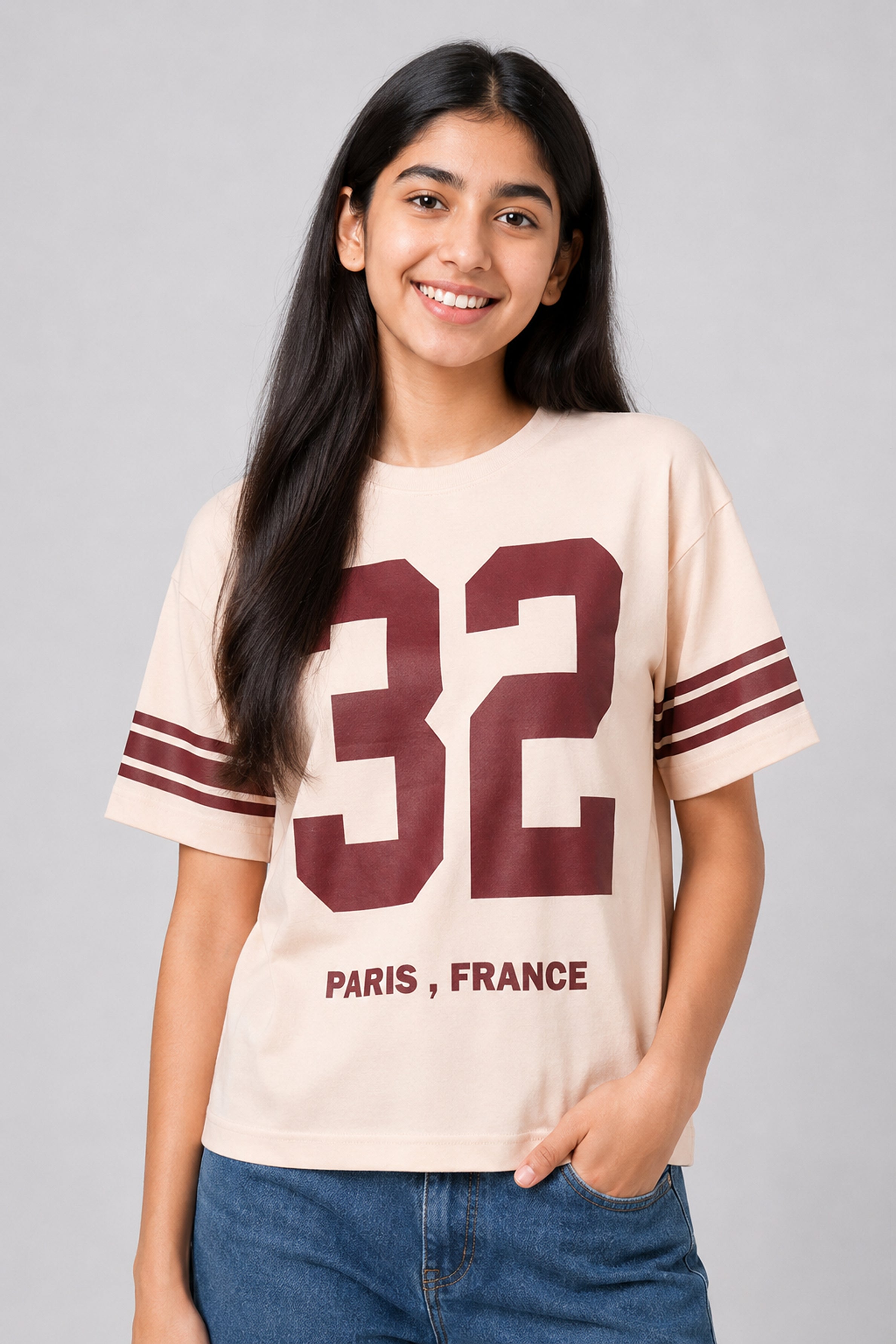 MISS MODANO Kid's Crew Neck Oversized Tees - Beige