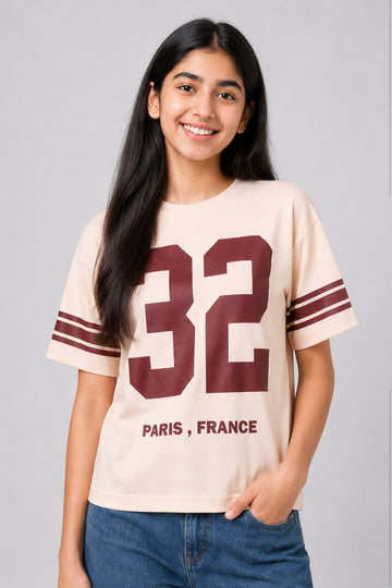 MISS MODANO Kid's Crew Neck Oversized Tees - Beige