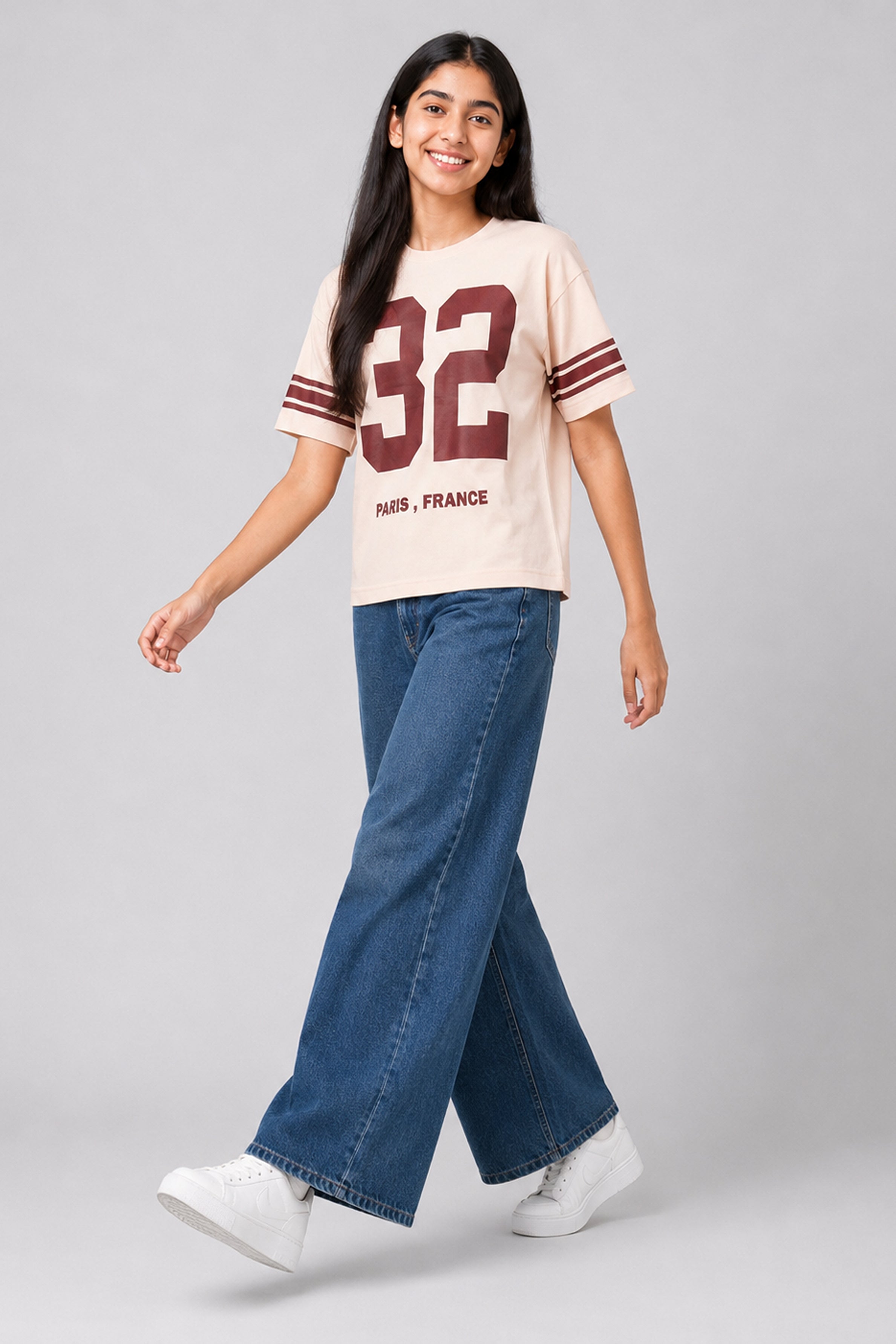 MISS MODANO Kid's Crew Neck Oversized Tees - Beige