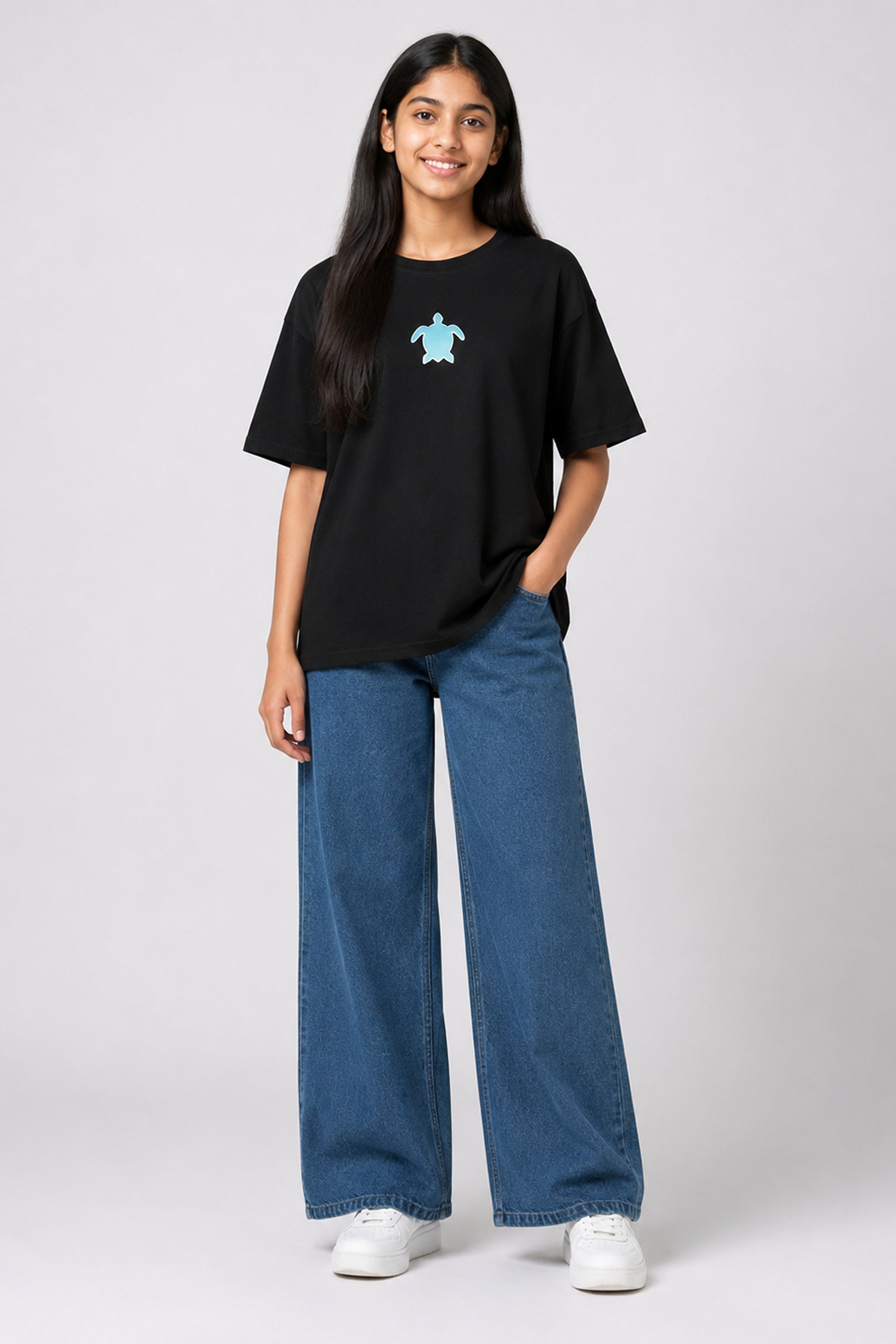 MISS MODANO Kid's Crew Neck Oversized Tees - Black
