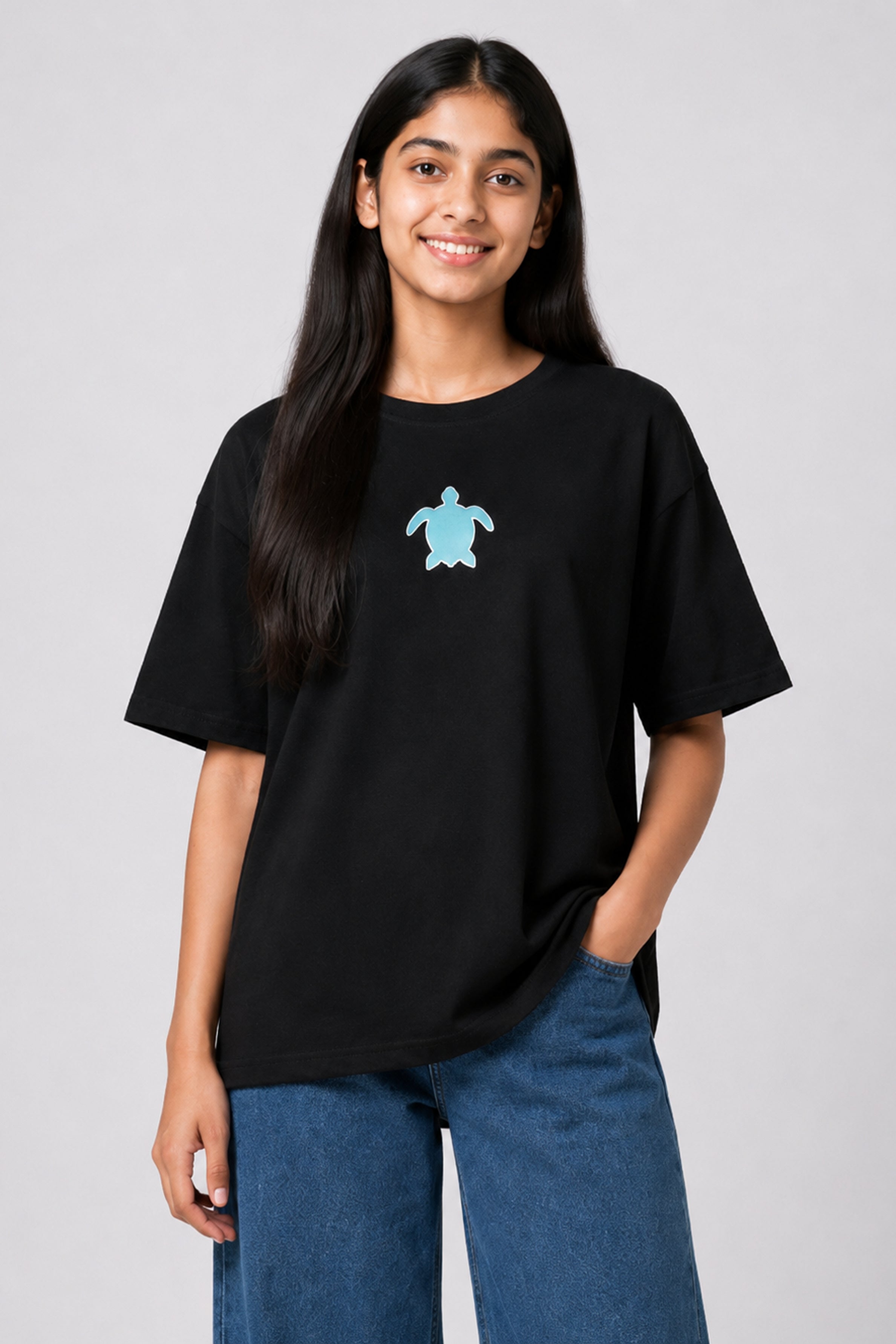 MISS MODANO Kid's Crew Neck Oversized Tees - Black