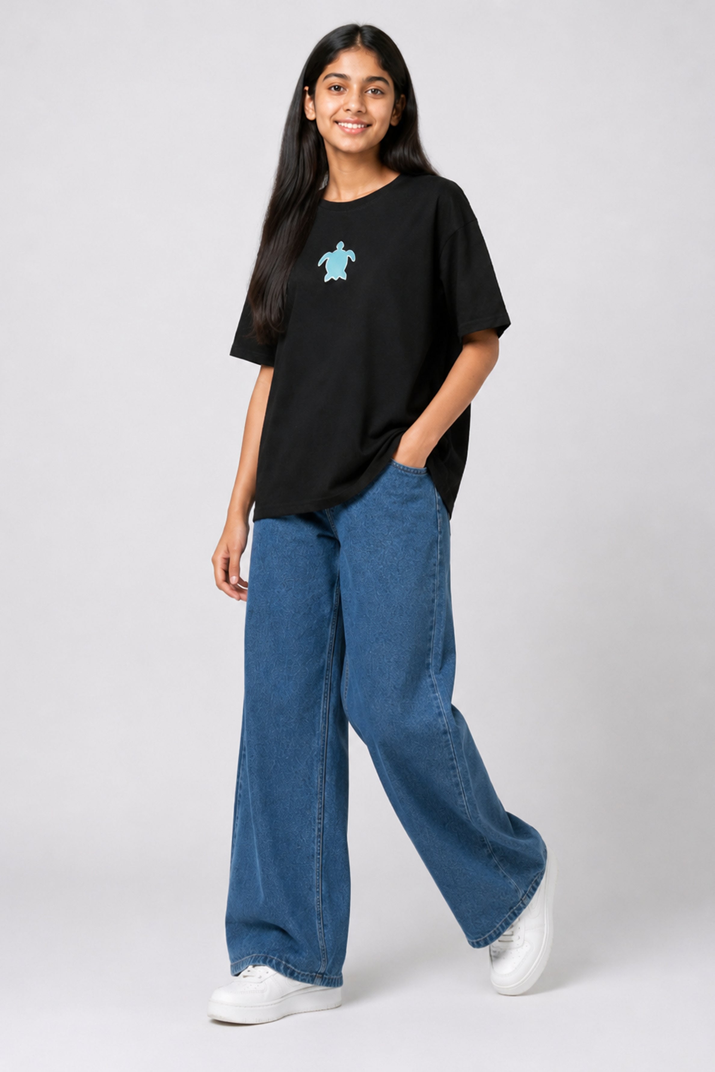 MISS MODANO Kid's Crew Neck Oversized Tees - Black