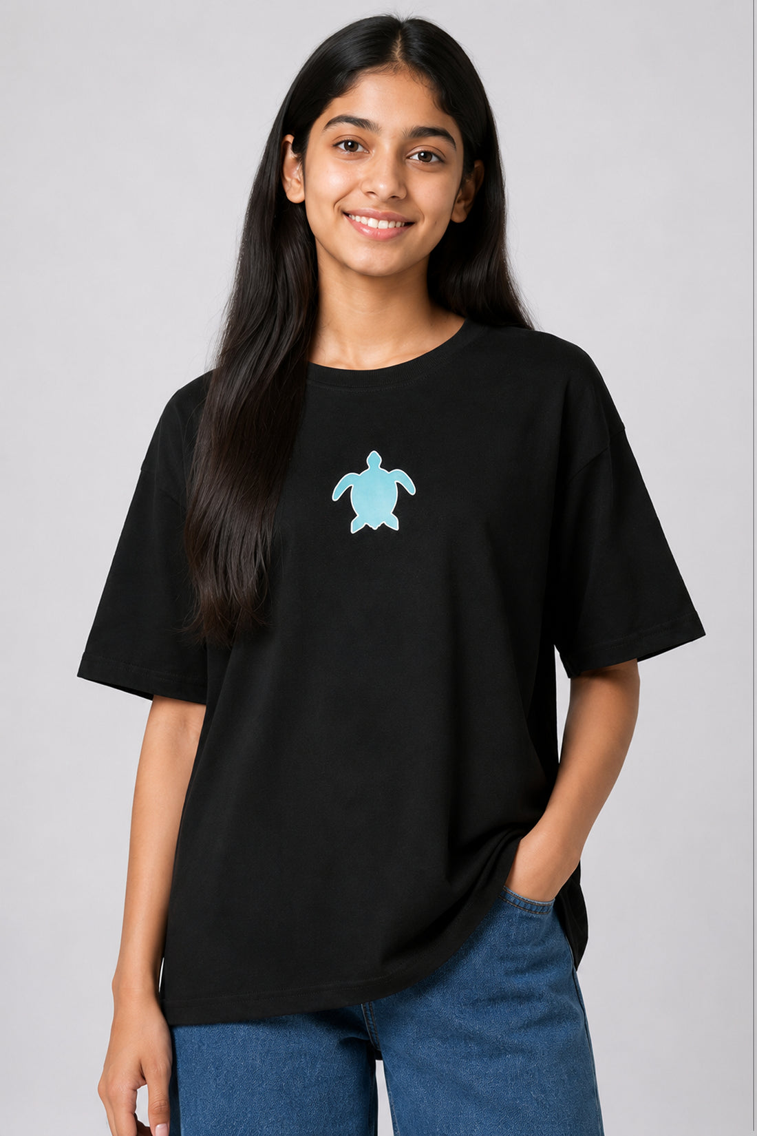 MISS MODANO Kid's Crew Neck Oversized Tees - Black