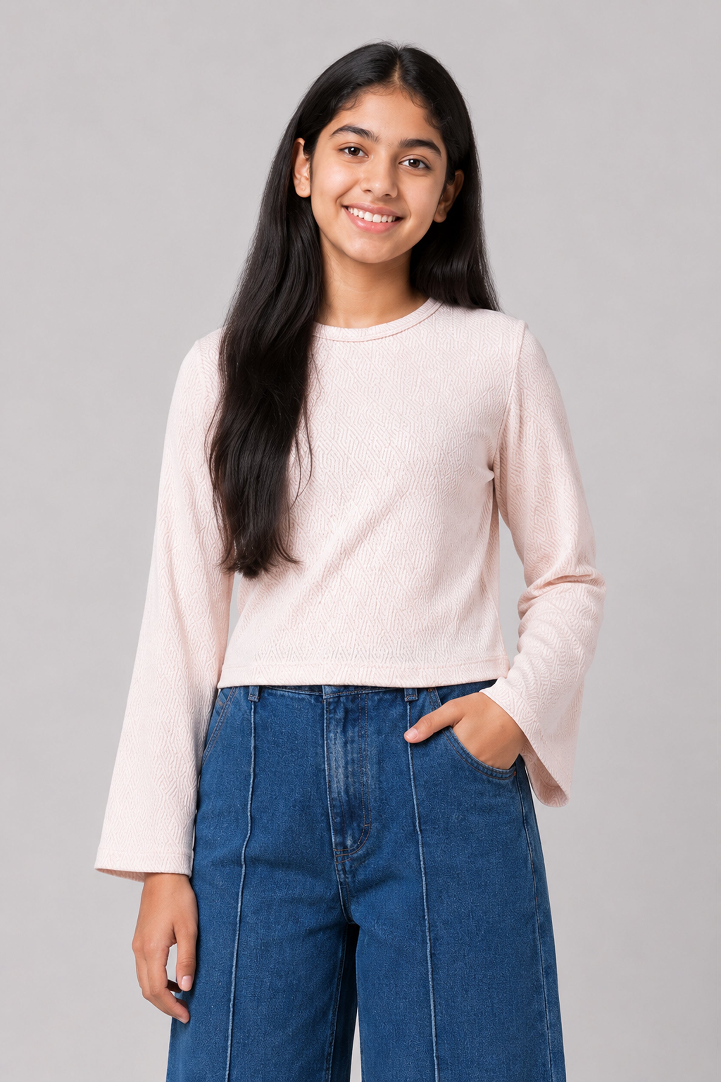 MISS MODANO Kid's Crew Neck Tees - Cream