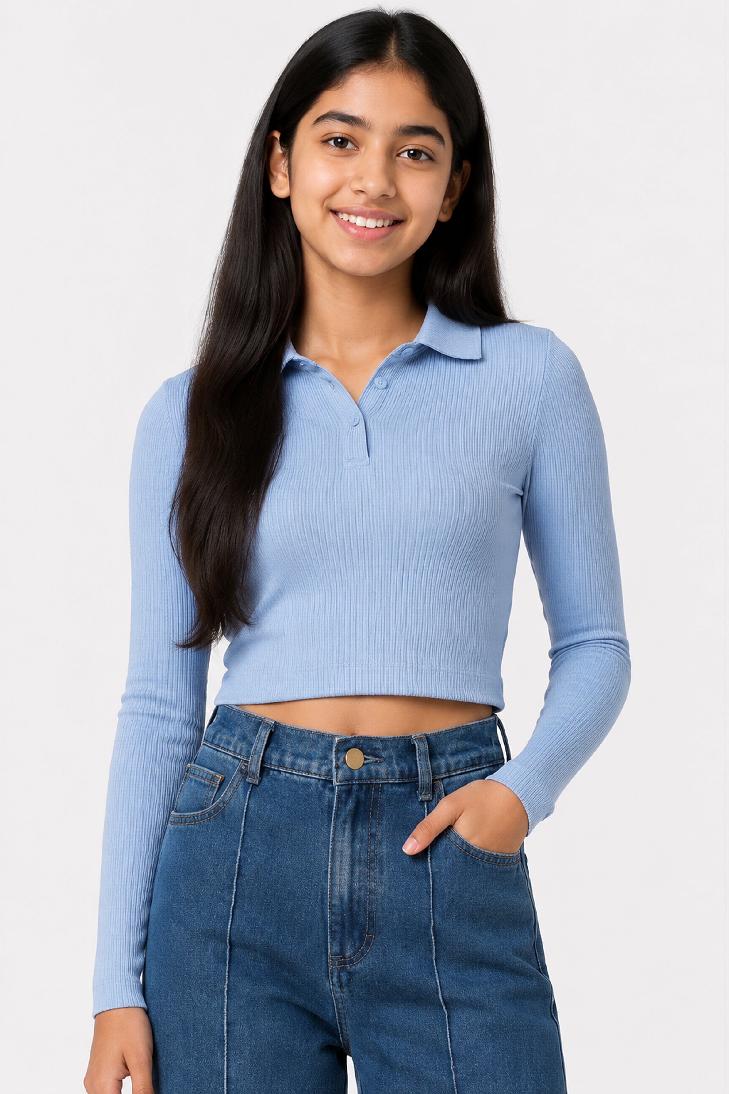 MISS MODANO Kid's Loos Fit Plain POLO  Tees - Blue