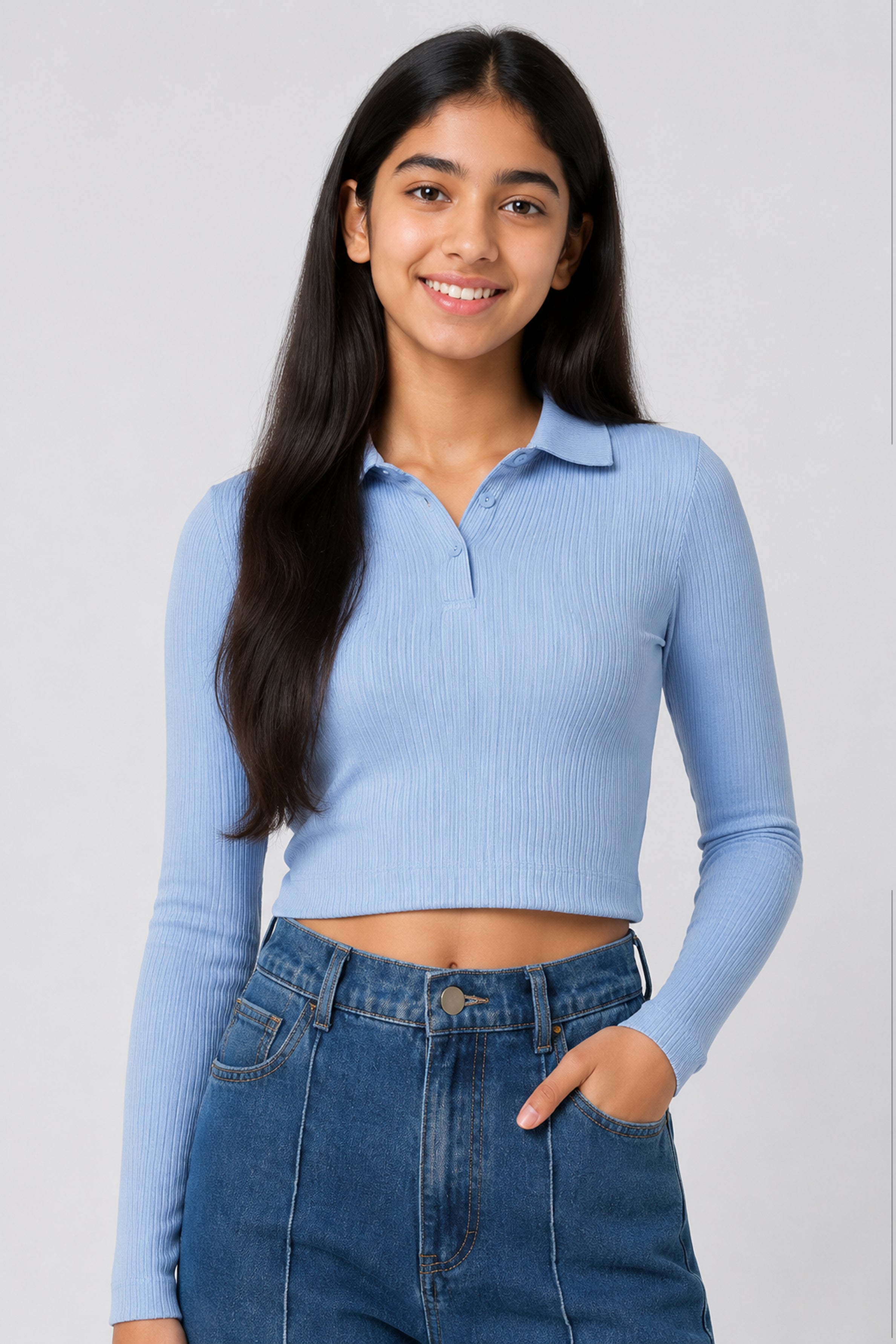 MISS MODANO Kid's Loos Fit Plain POLO  Tees - Blue