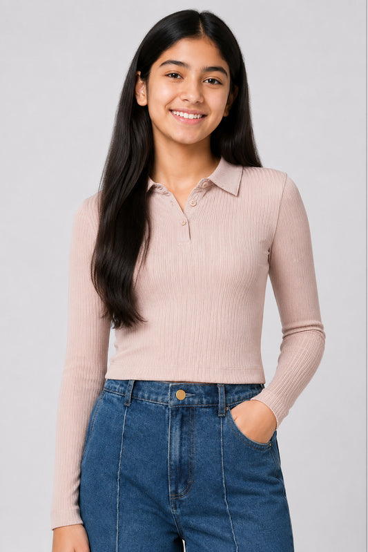 MISS MODANO Kids' Brown Loose-Fit Polo T-Shirt