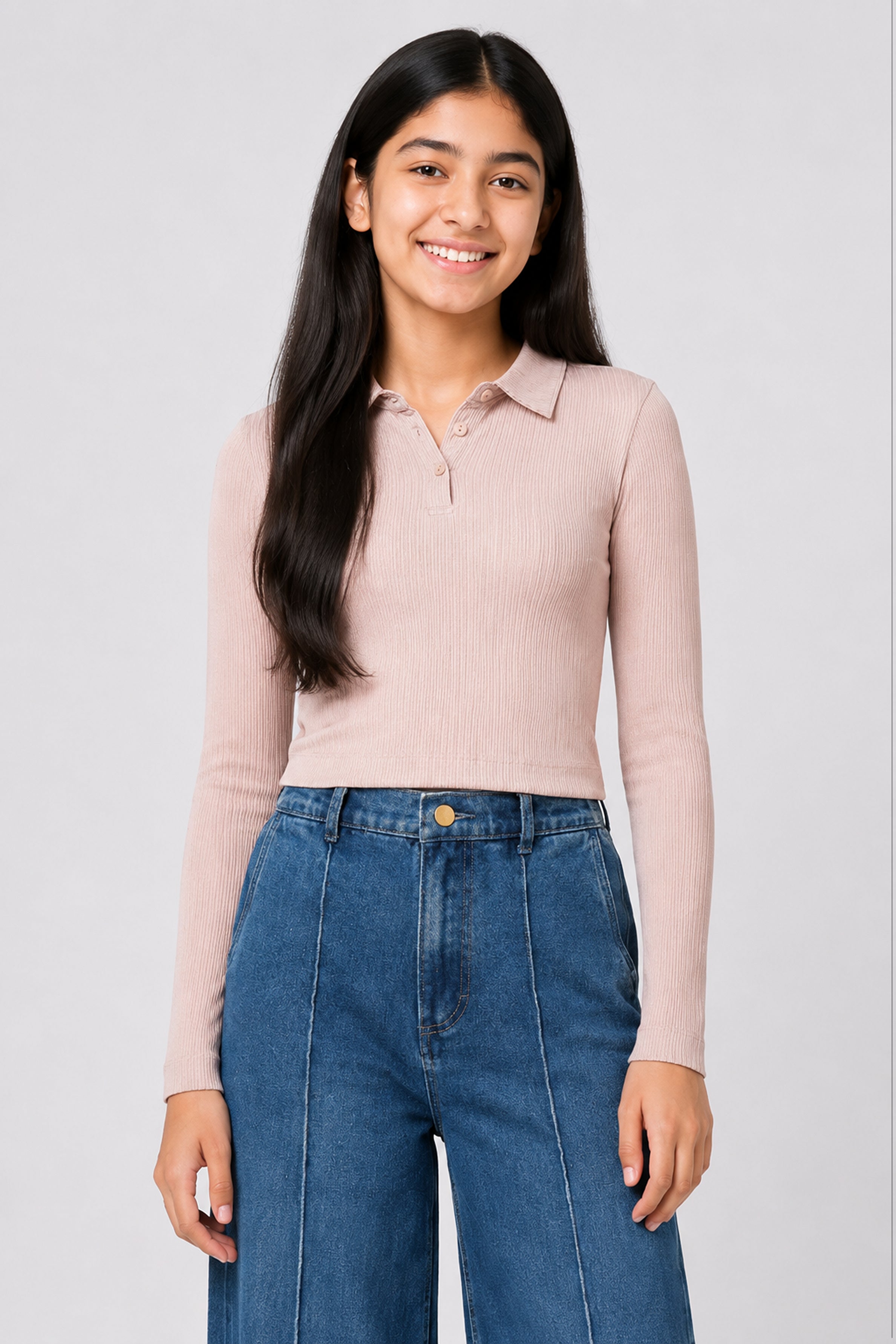 MISS MODANO Kids' Brown Loose-Fit Polo T-Shirt