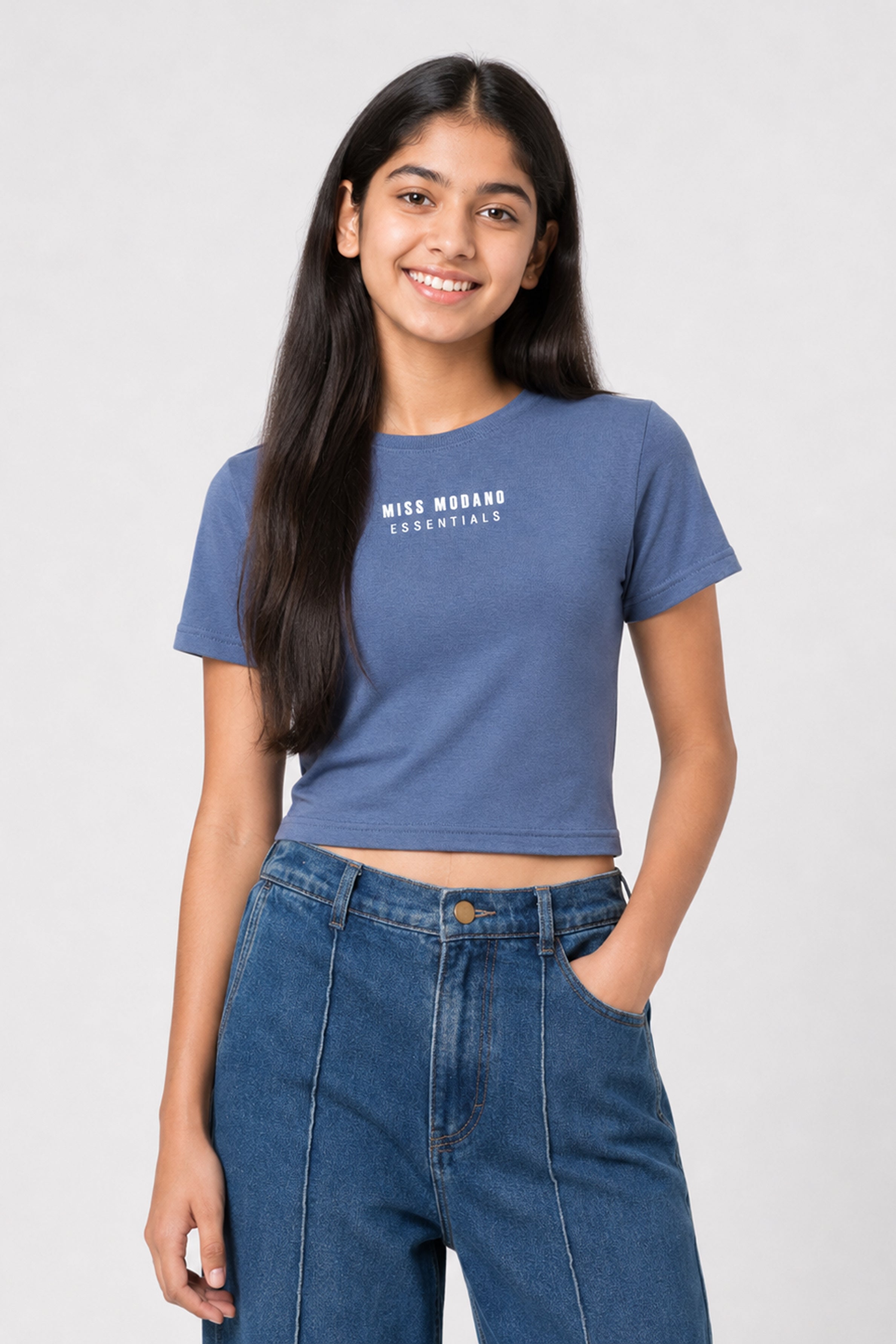 MISS MODANO Kids' Blue Crew Neck T-Shirt