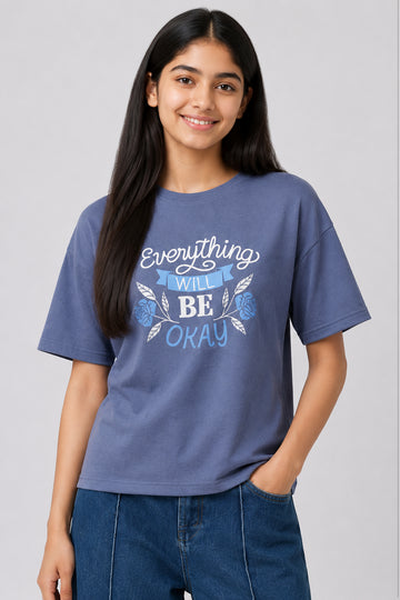 MISS MODANO Kid's Crew Neck Oversized Tees - Blue