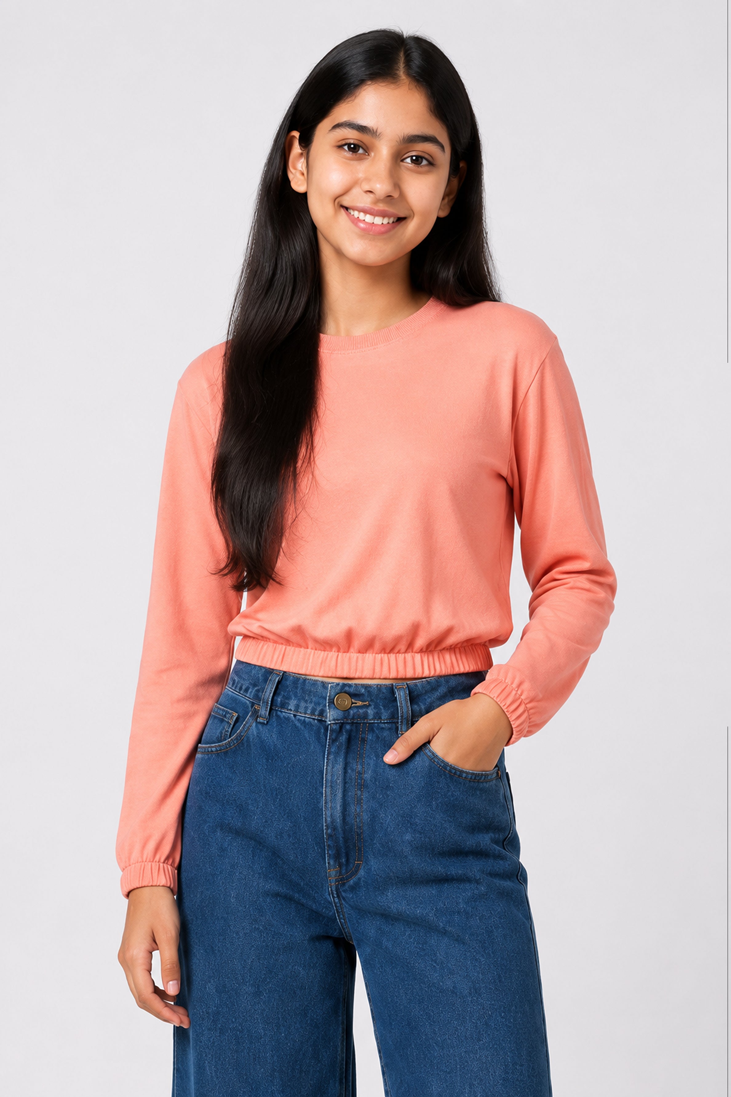 MISS MODANO Kid's Crew Neck Oversized Tees - Peach