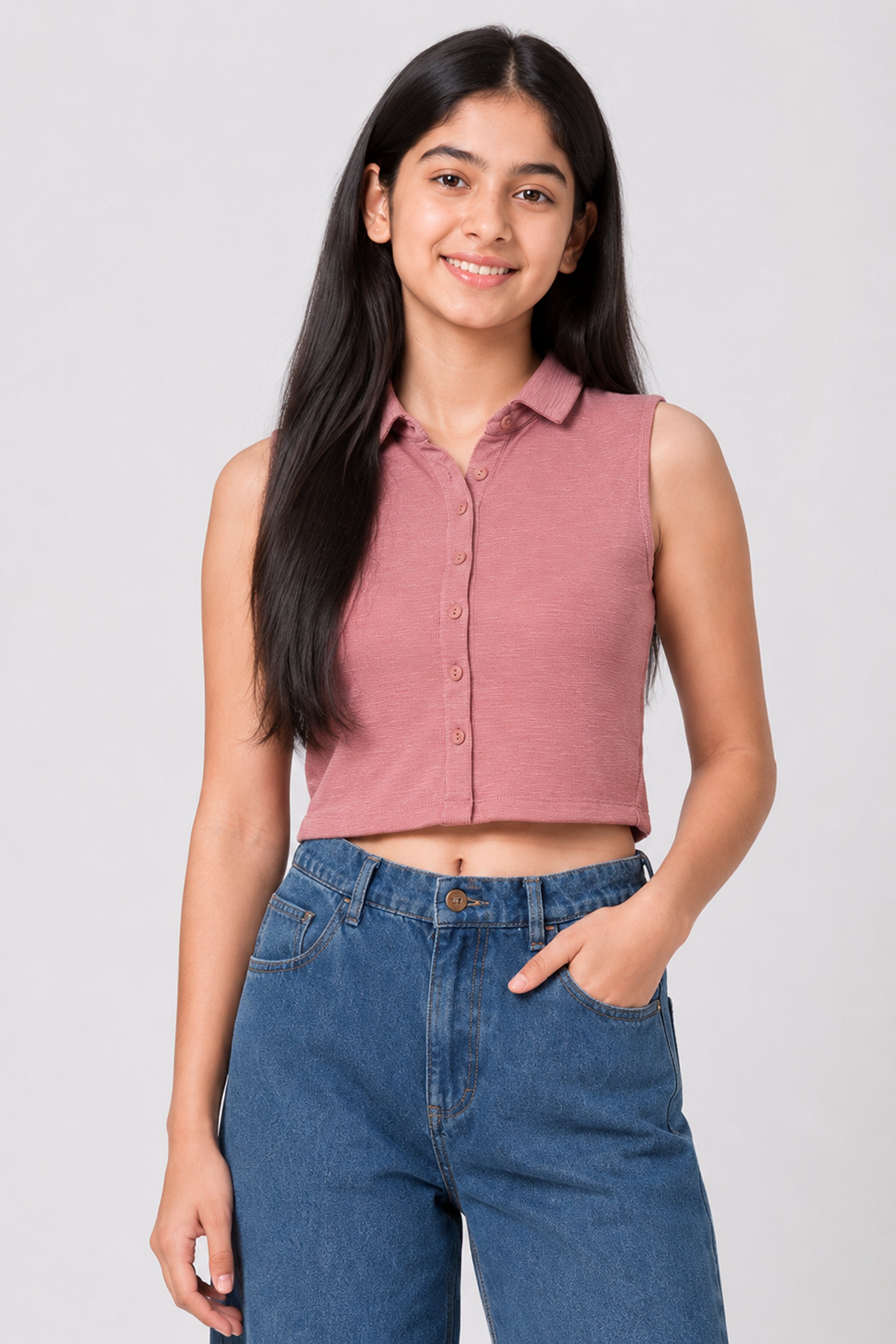MISS MODANO Kid's Loos Fit Plain POLO  Tees - Peach