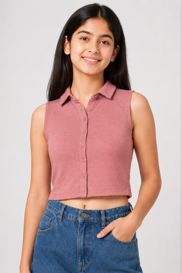 MISS MODANO Kid's Loos Fit Plain POLO  Tees - Peach