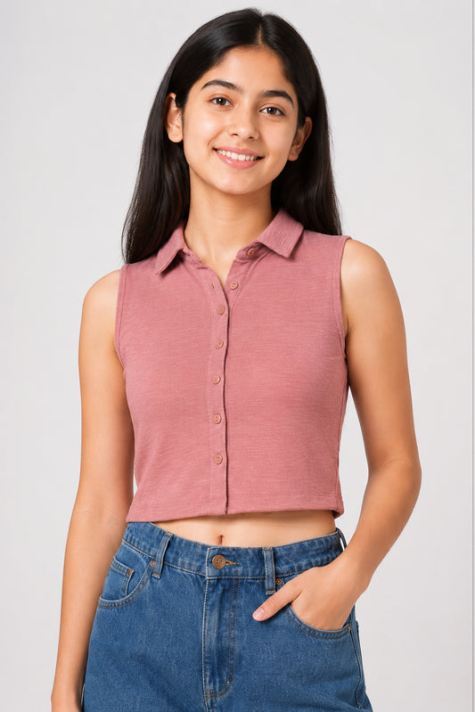 MISS MODANO Kids' Peach Loose-Fit Polo T-Shirt