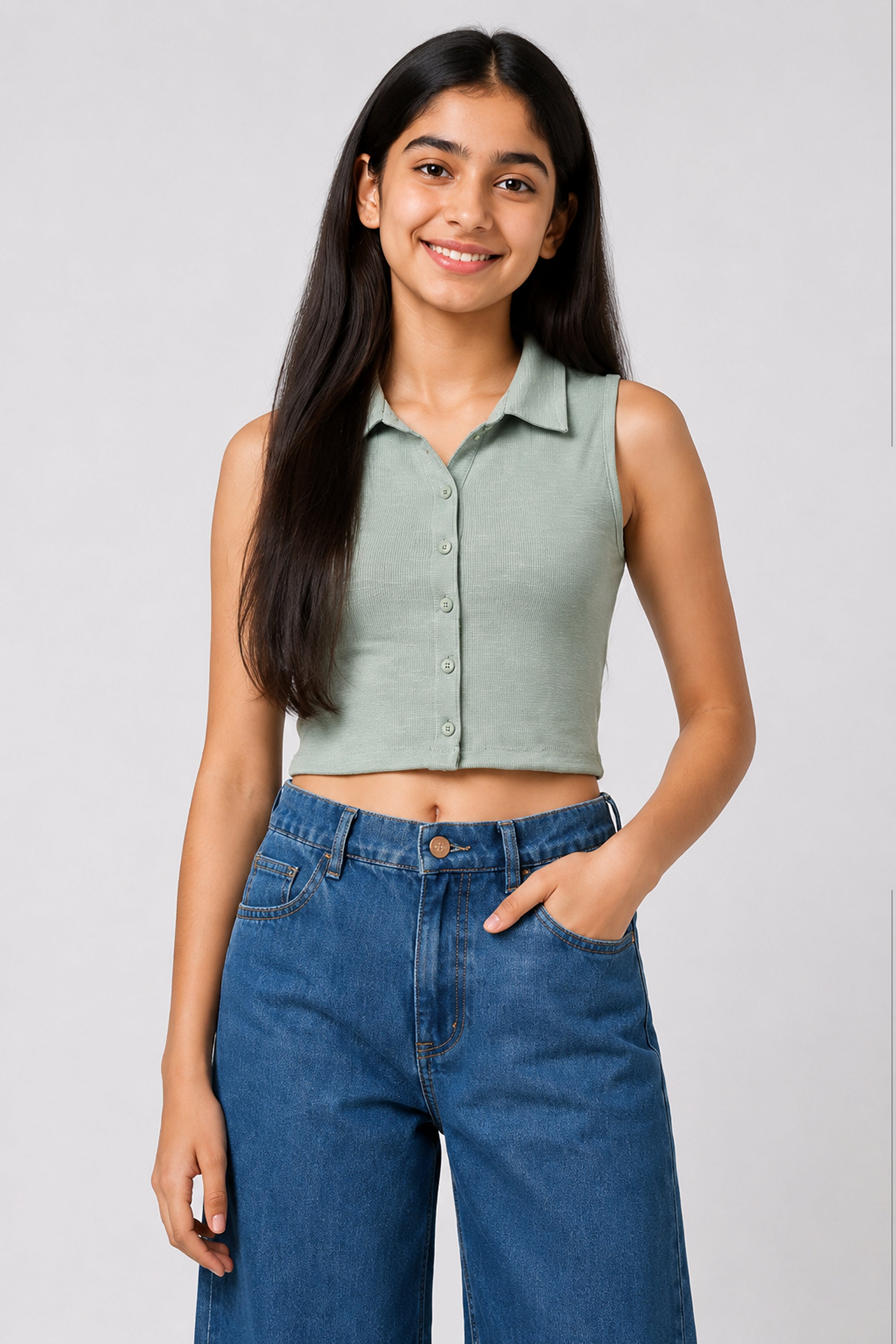 MISS MODANO Kids' Green Loose-Fit Polo T-Shirt