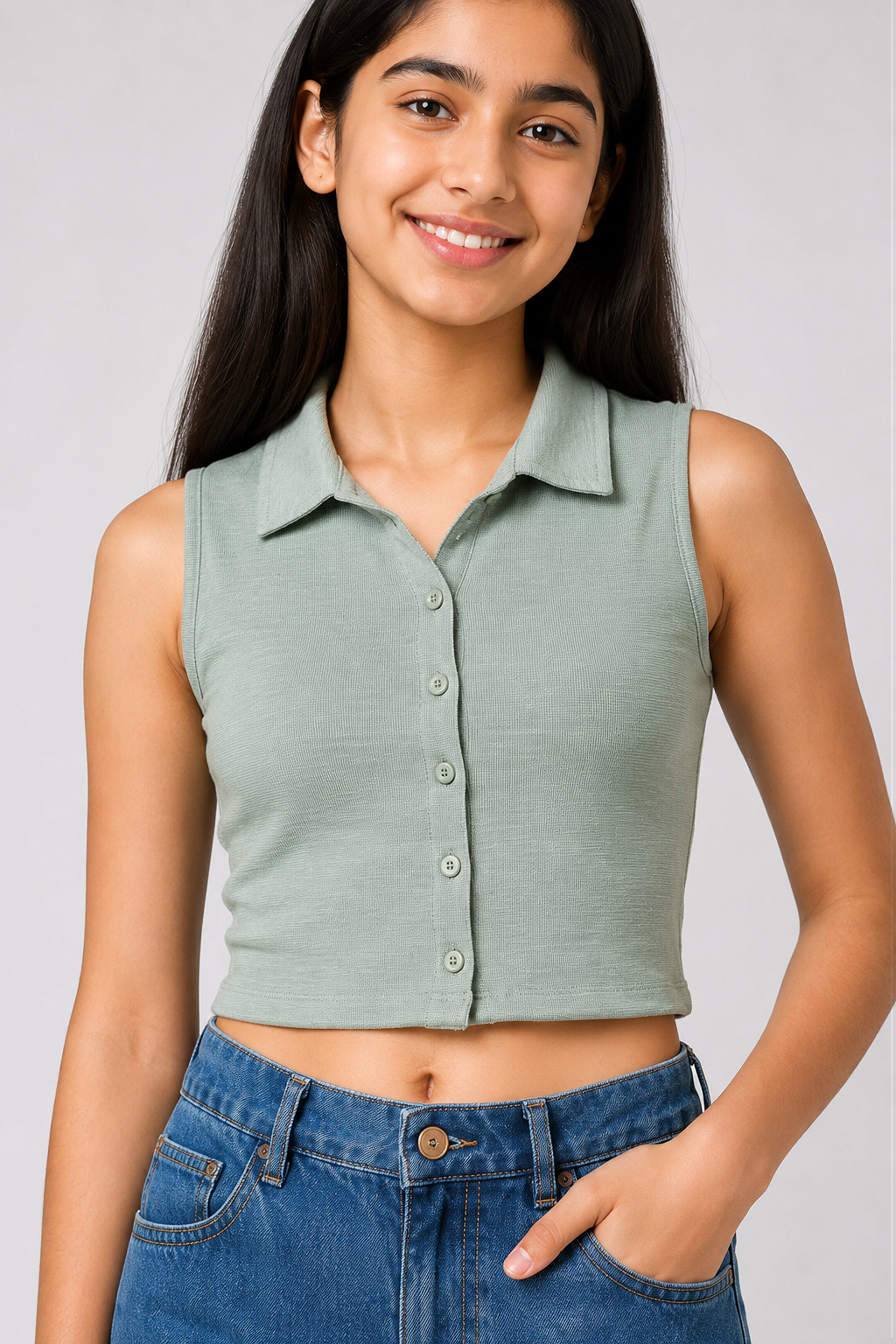 MISS MODANO Kids' Green Loose-Fit Polo T-Shirt