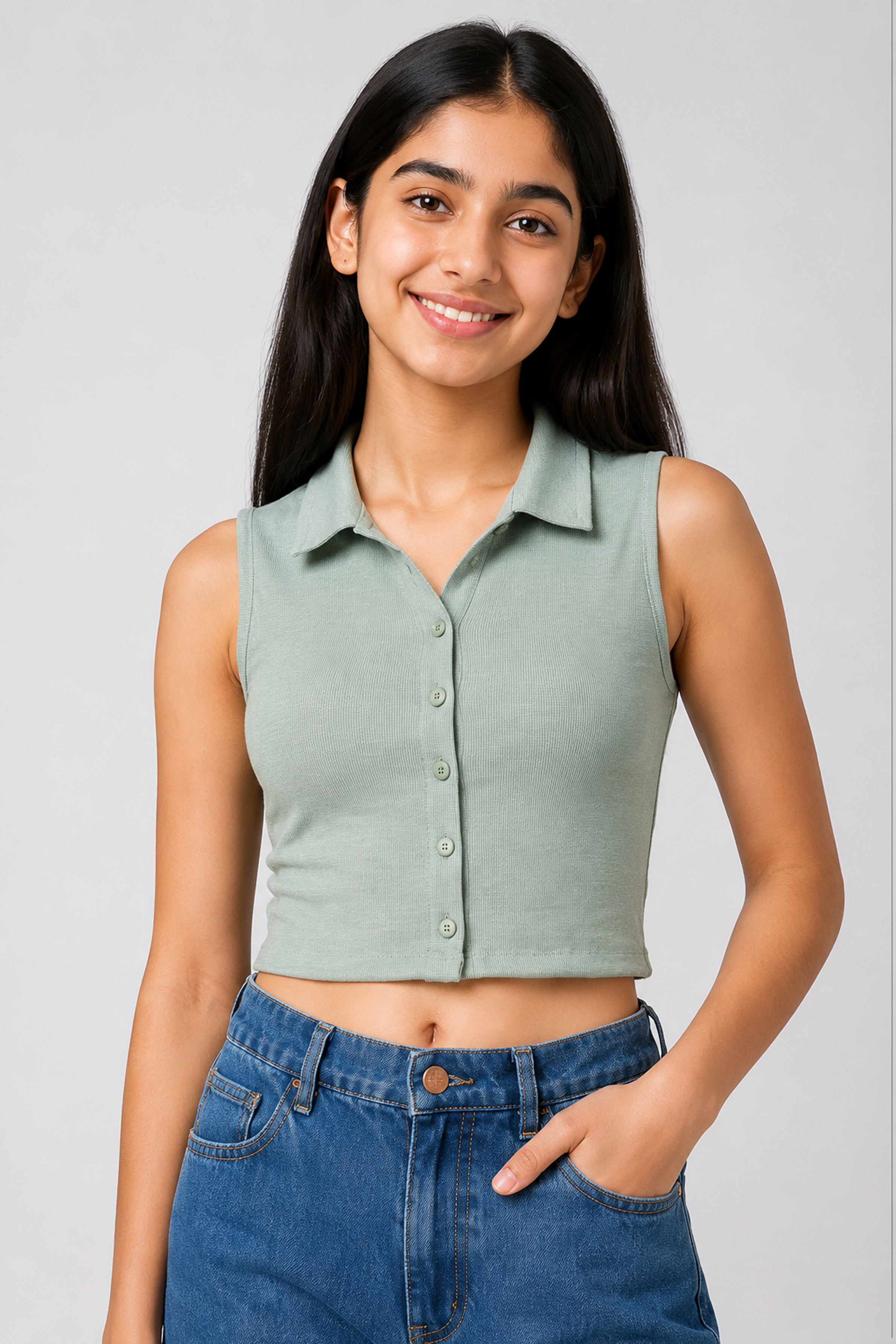 MISS MODANO Kids' Green Loose-Fit Polo T-Shirt