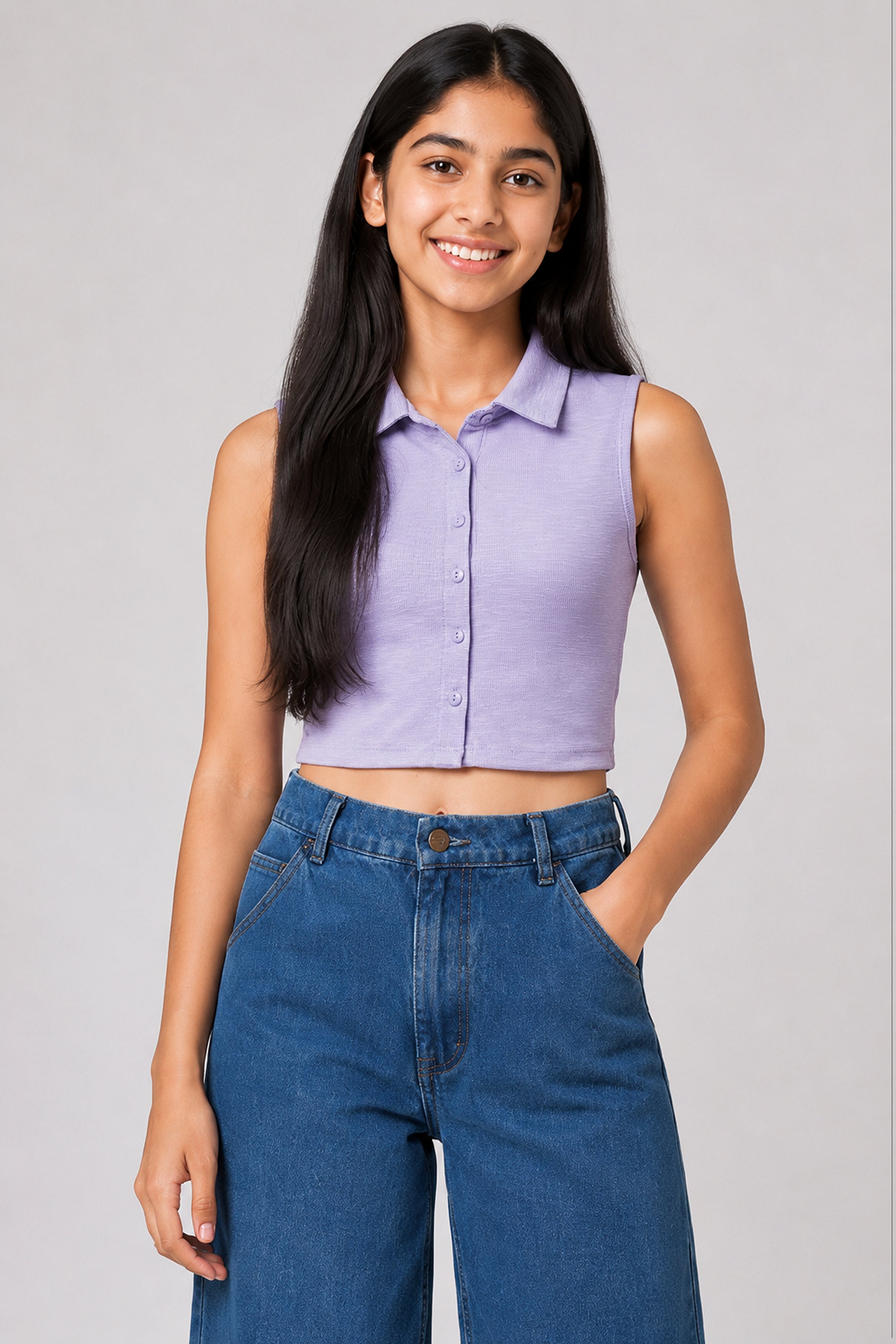 MISS MODANO Kids' Purple Loose-Fit Polo T-Shirt