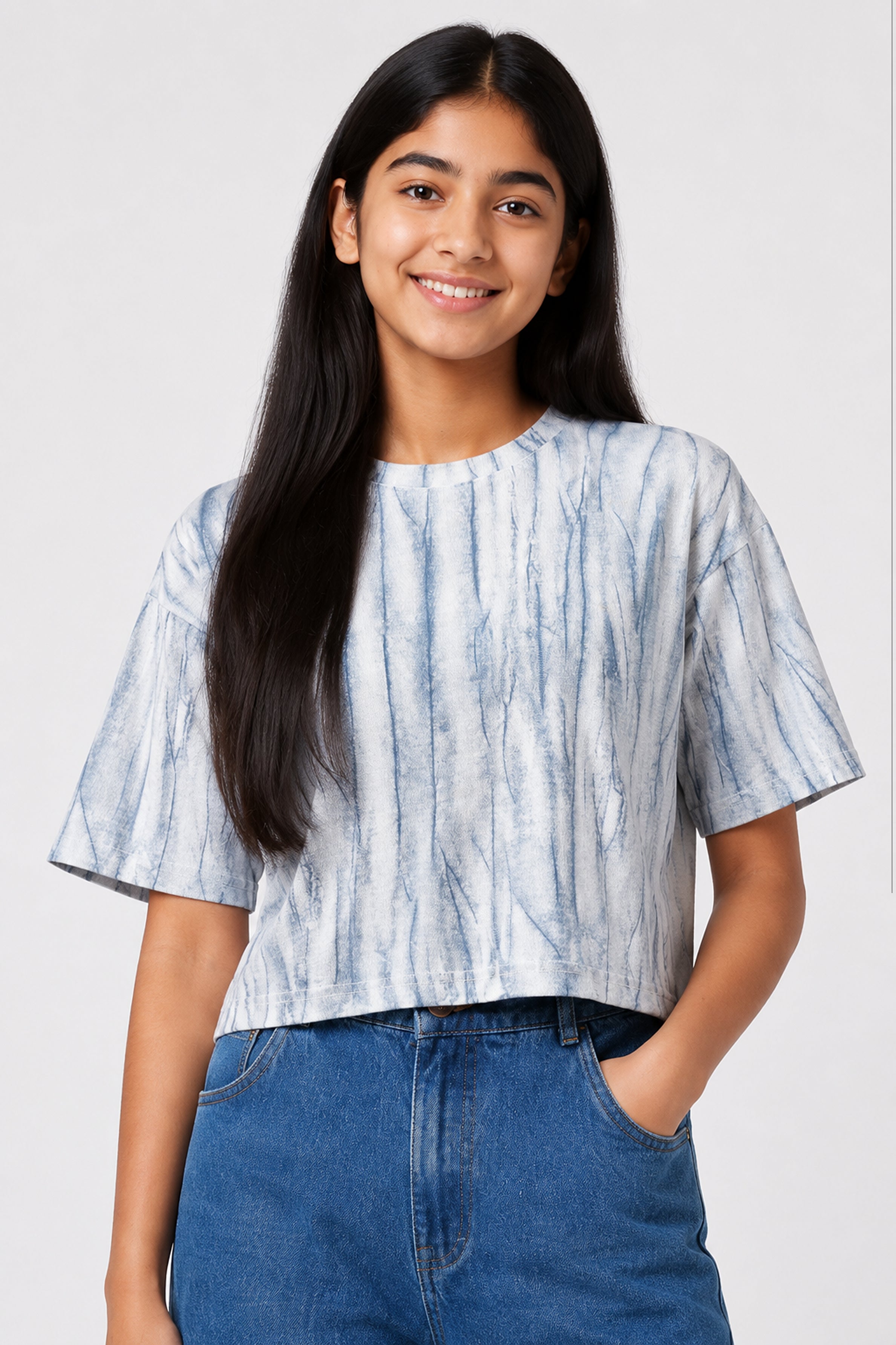 MISS MODANO Kid's Crew Neck Oversized Tees - Navy Blue