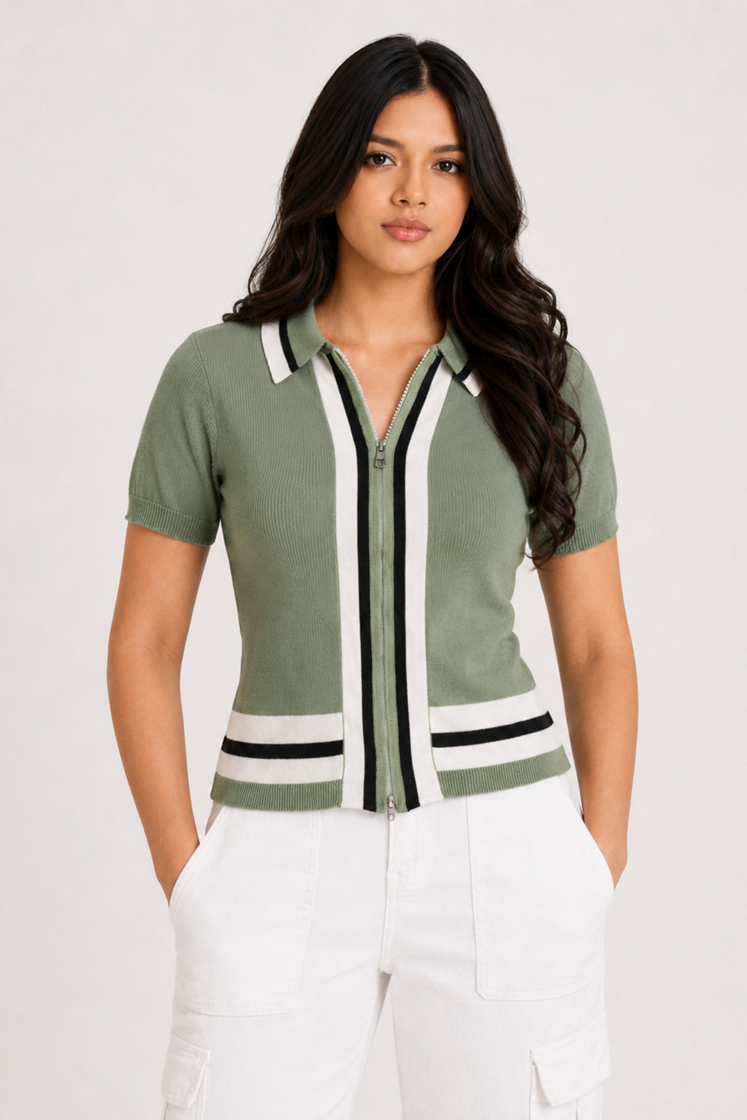MODANO Regular Fit Full-Zip T-Shirt - Light green