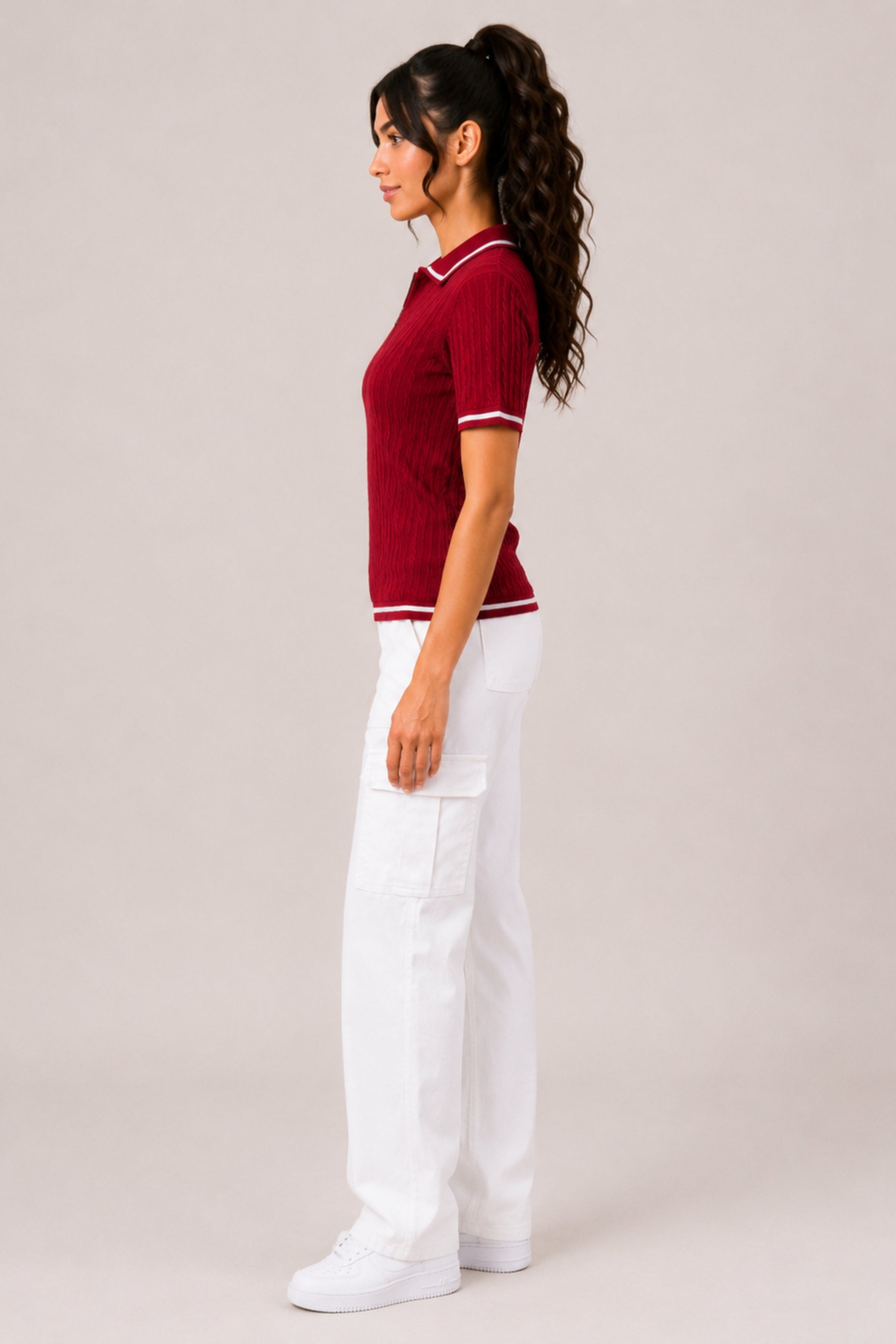 MODANO Regular Fit Half-Zip T-Shirt - Maroon