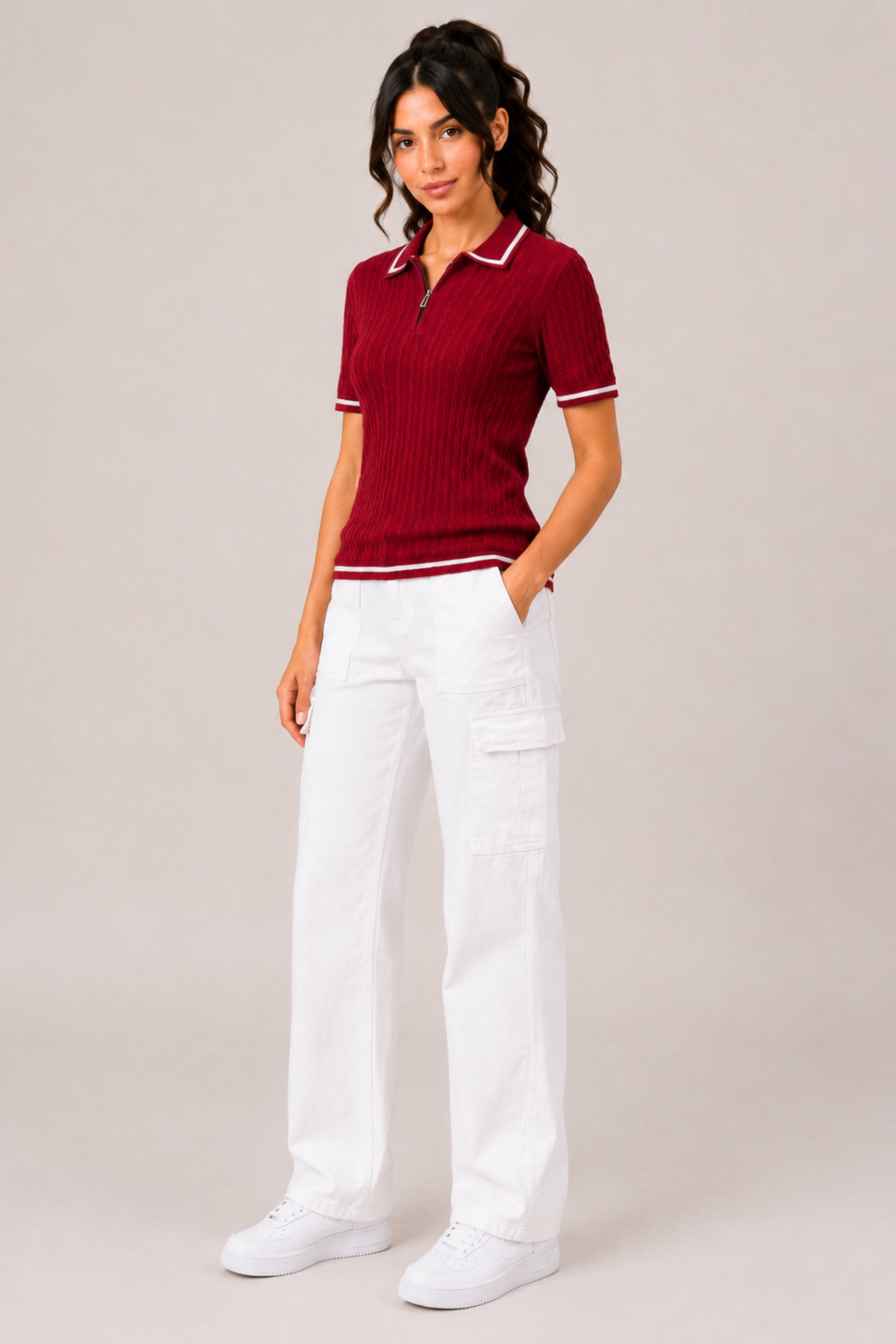 MODANO Regular Fit Half-Zip T-Shirt - Maroon