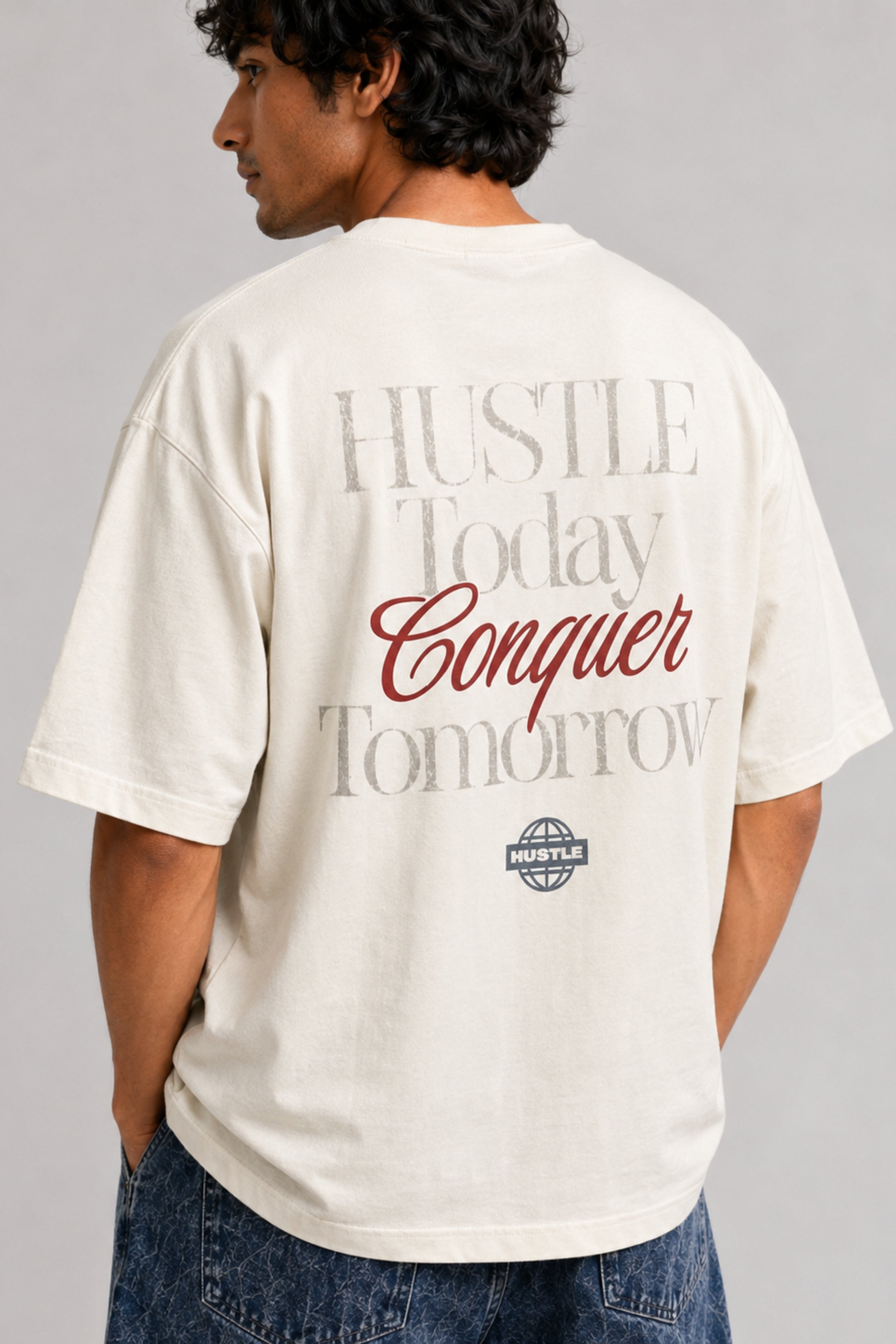 HUSTLE Men's Oversized T-Shirt - Cream