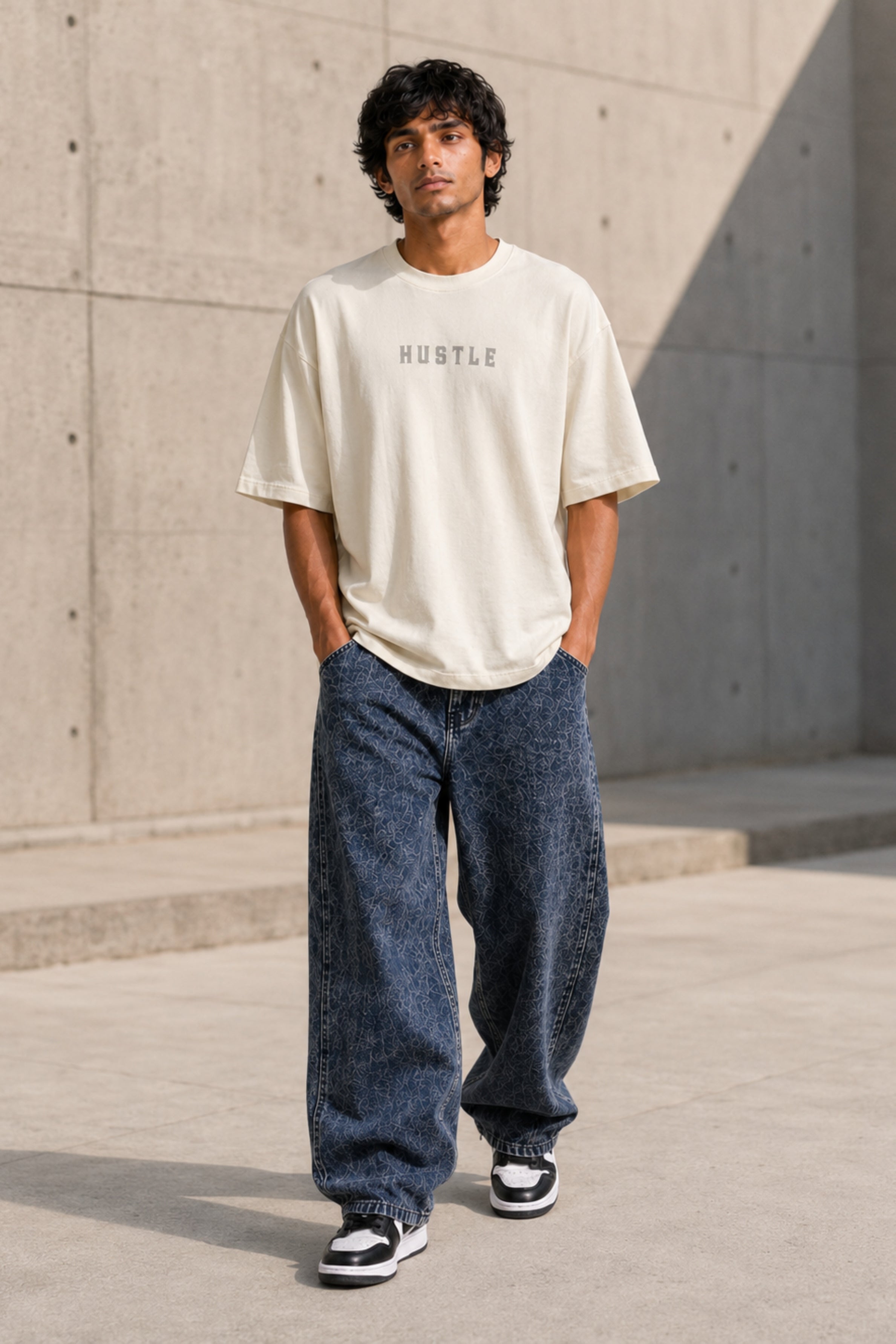HUSTLE Men's Oversized T-Shirt - Cream