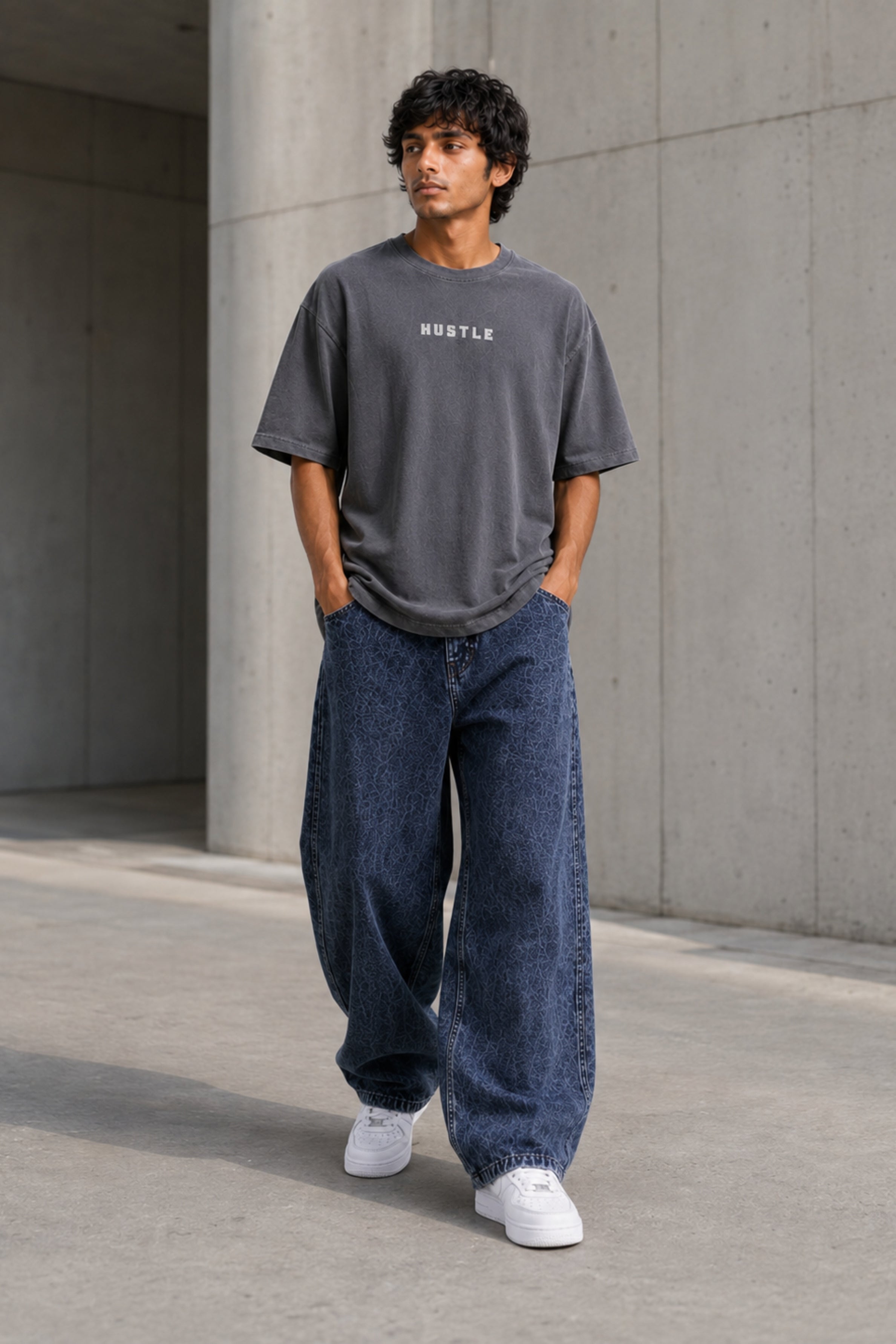 HUSTLE Men's Oversized T-Shirt - Gray