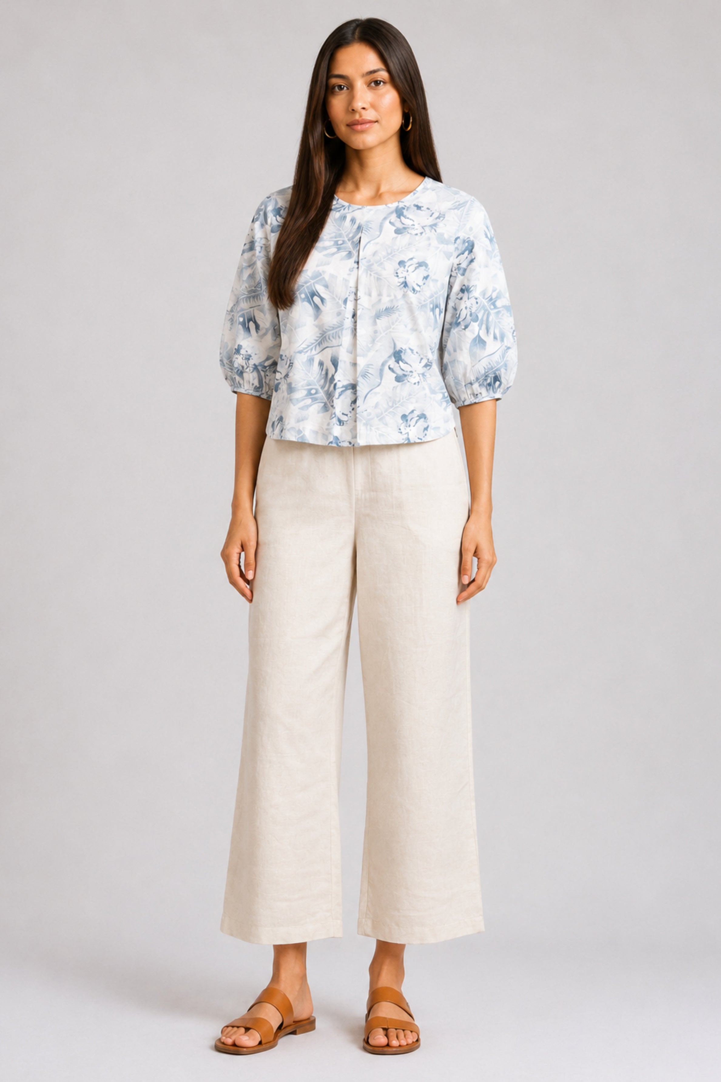ENVOGUE Women's Linen Blouse-Blue