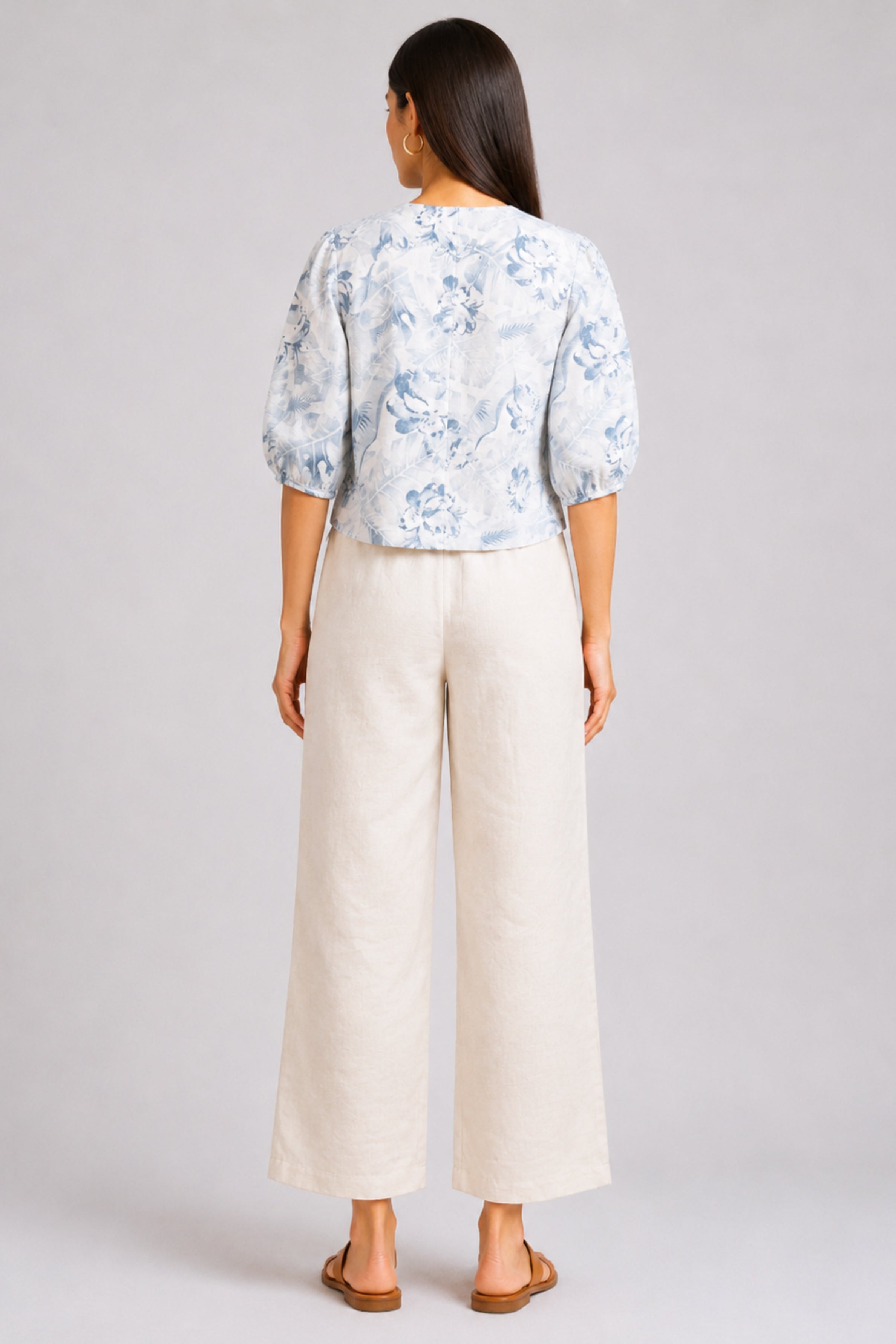 ENVOGUE Women's Linen Blouse-Blue