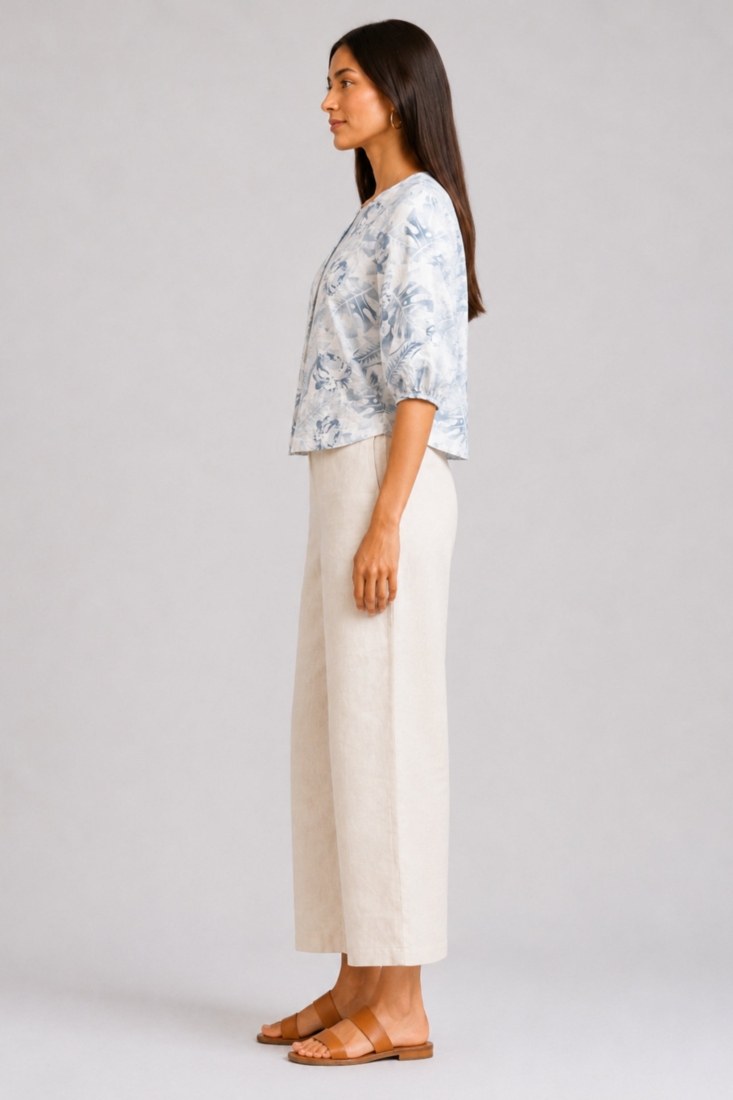 ENVOGUE Women's Linen Blouse-Blue