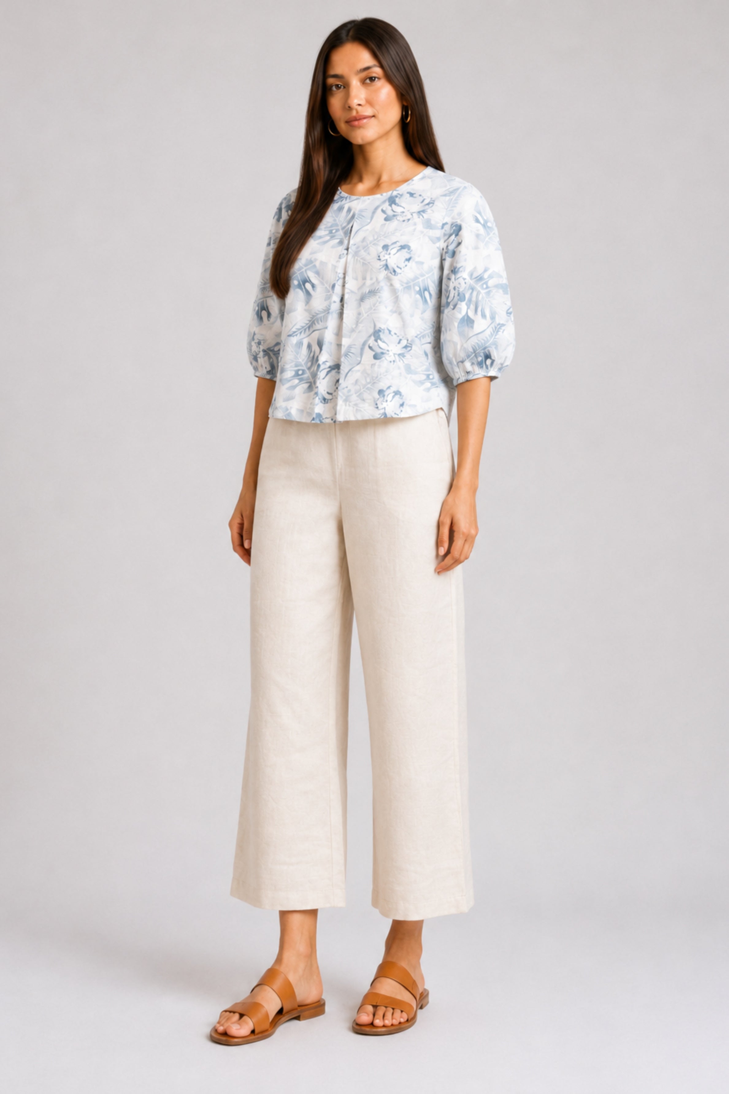 ENVOGUE Women's Linen Blouse-Blue