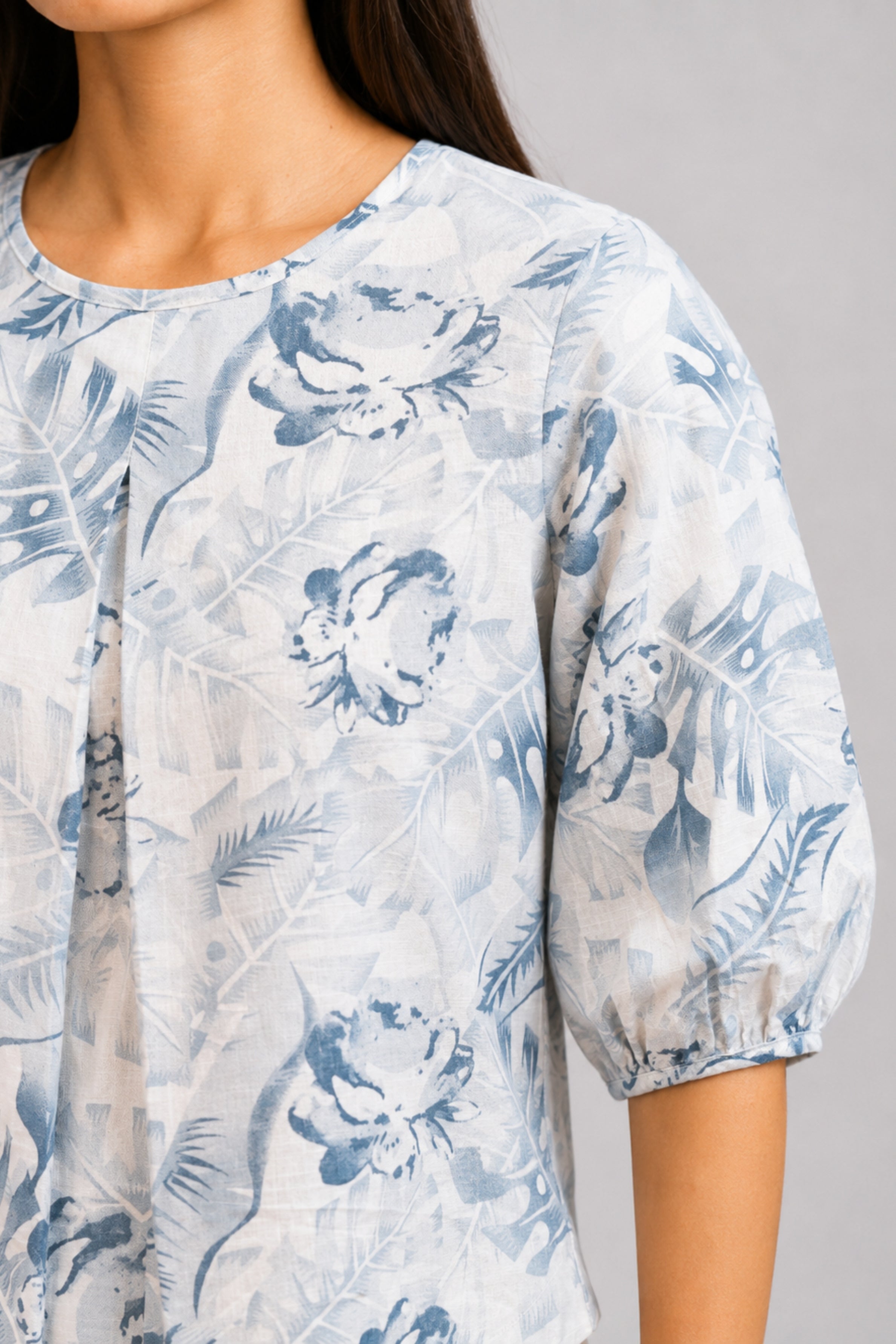 ENVOGUE Women's Linen Blouse-Blue