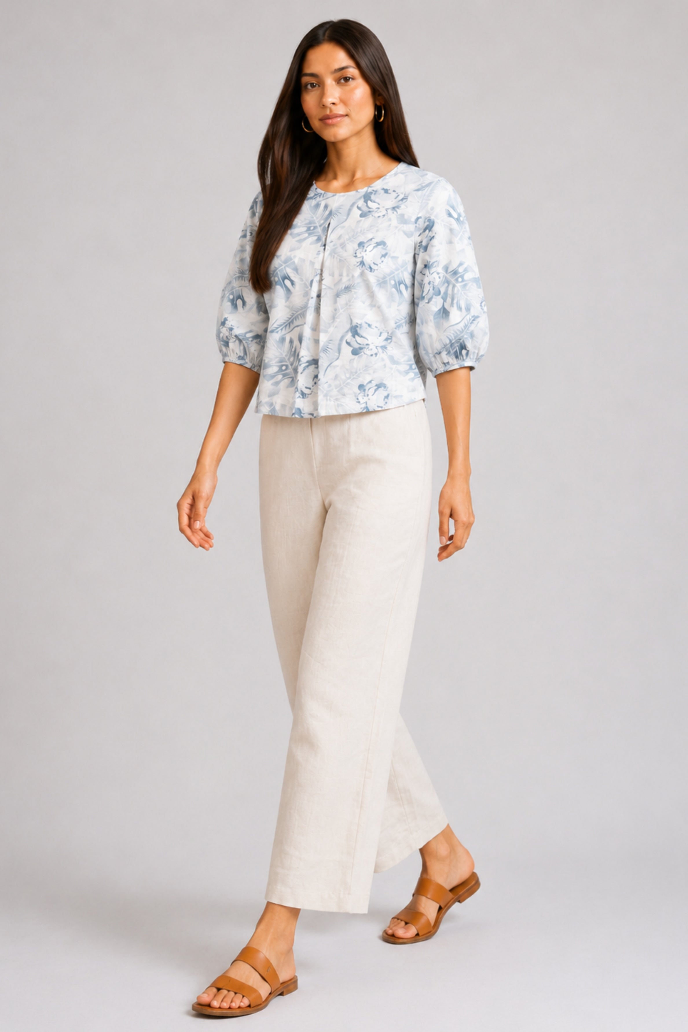 ENVOGUE Women's Linen Blouse-Blue