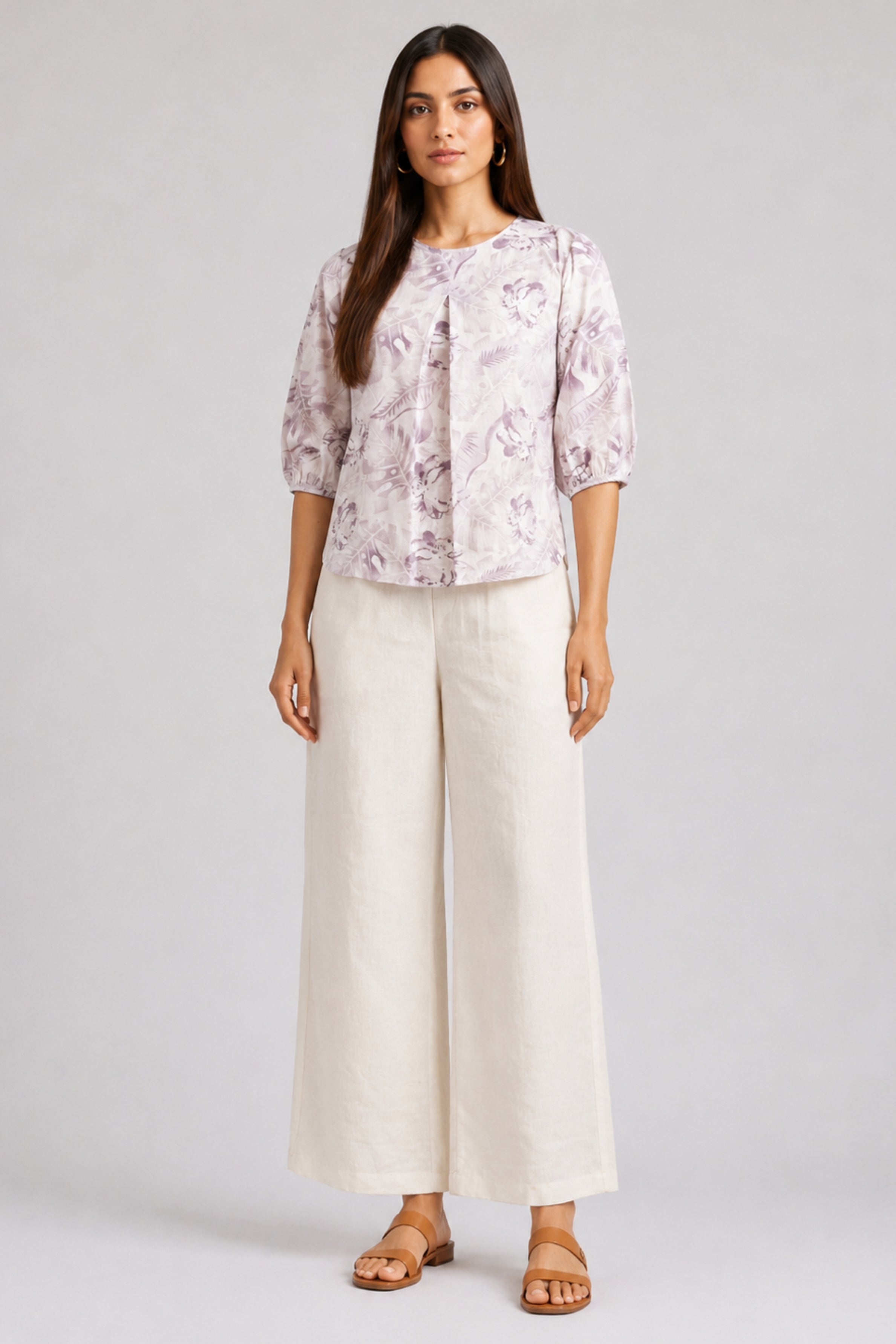 ENVOGUE Women's Linen Blouse-Purple