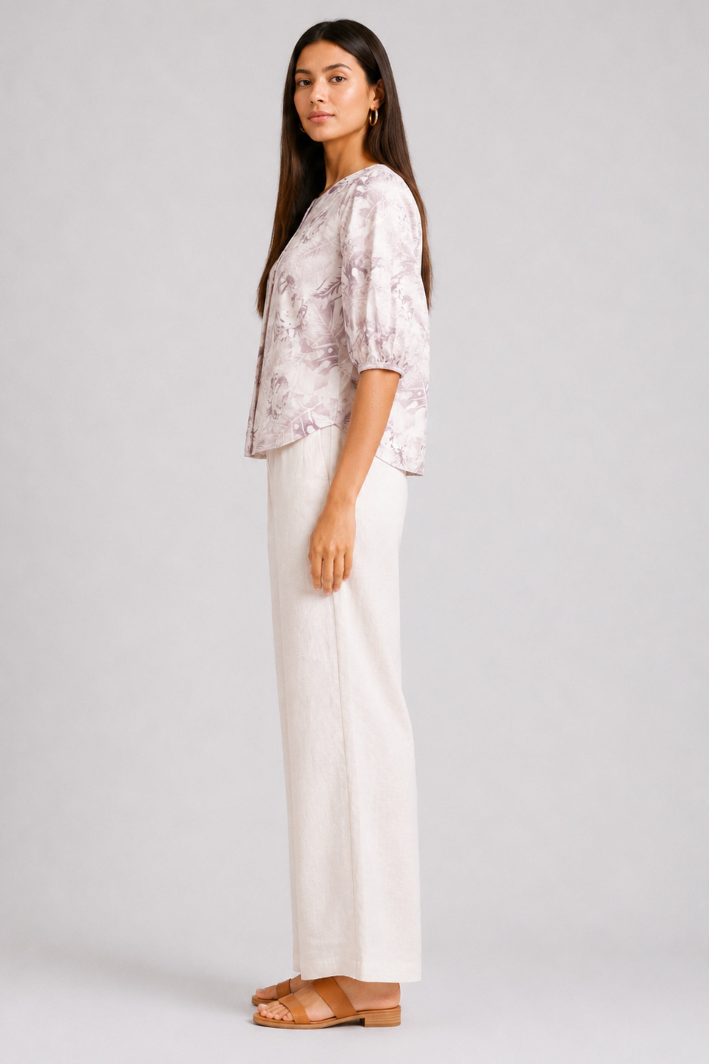 ENVOGUE Women's Linen Blouse-Purple
