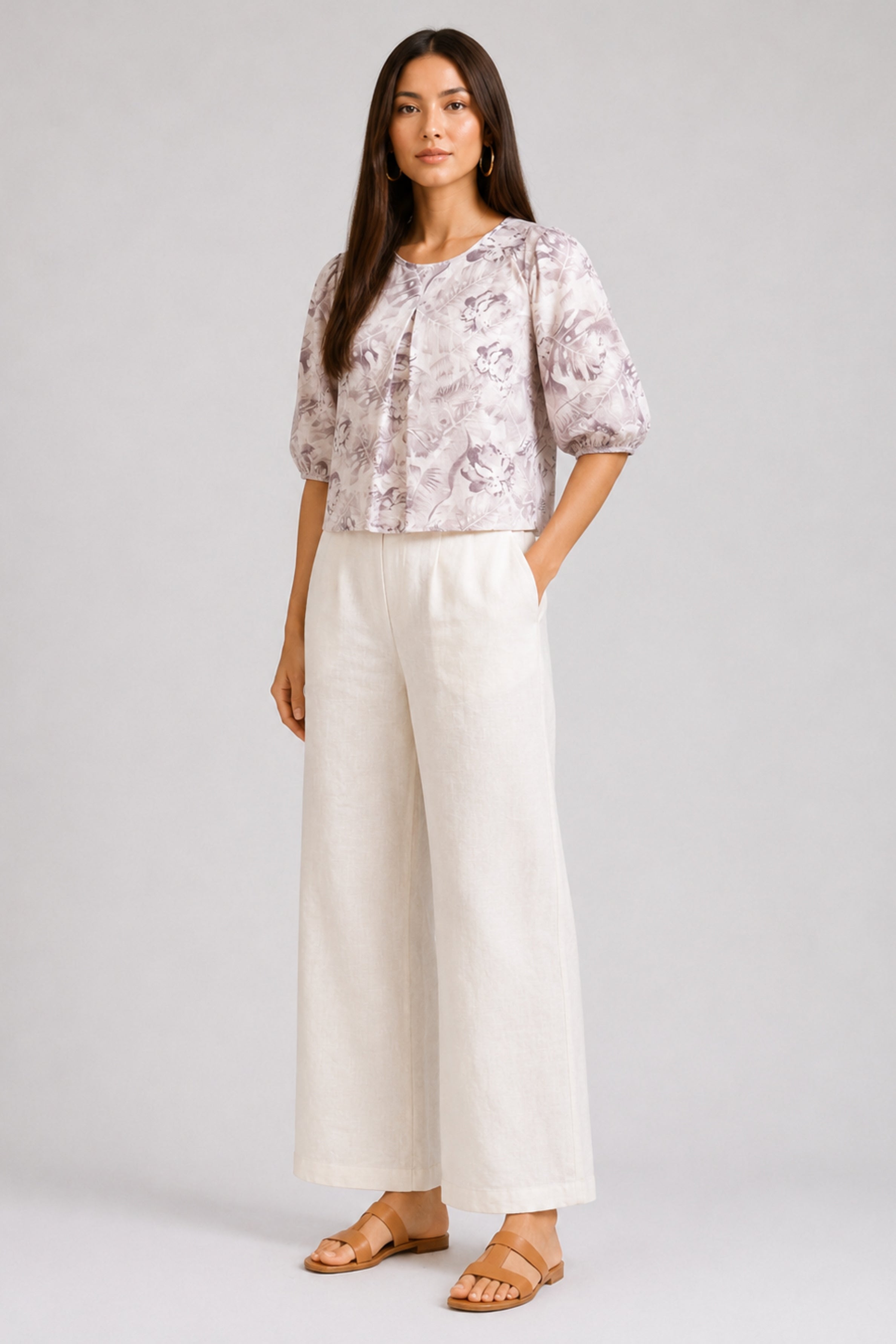 ENVOGUE Women's Linen Blouse-Purple