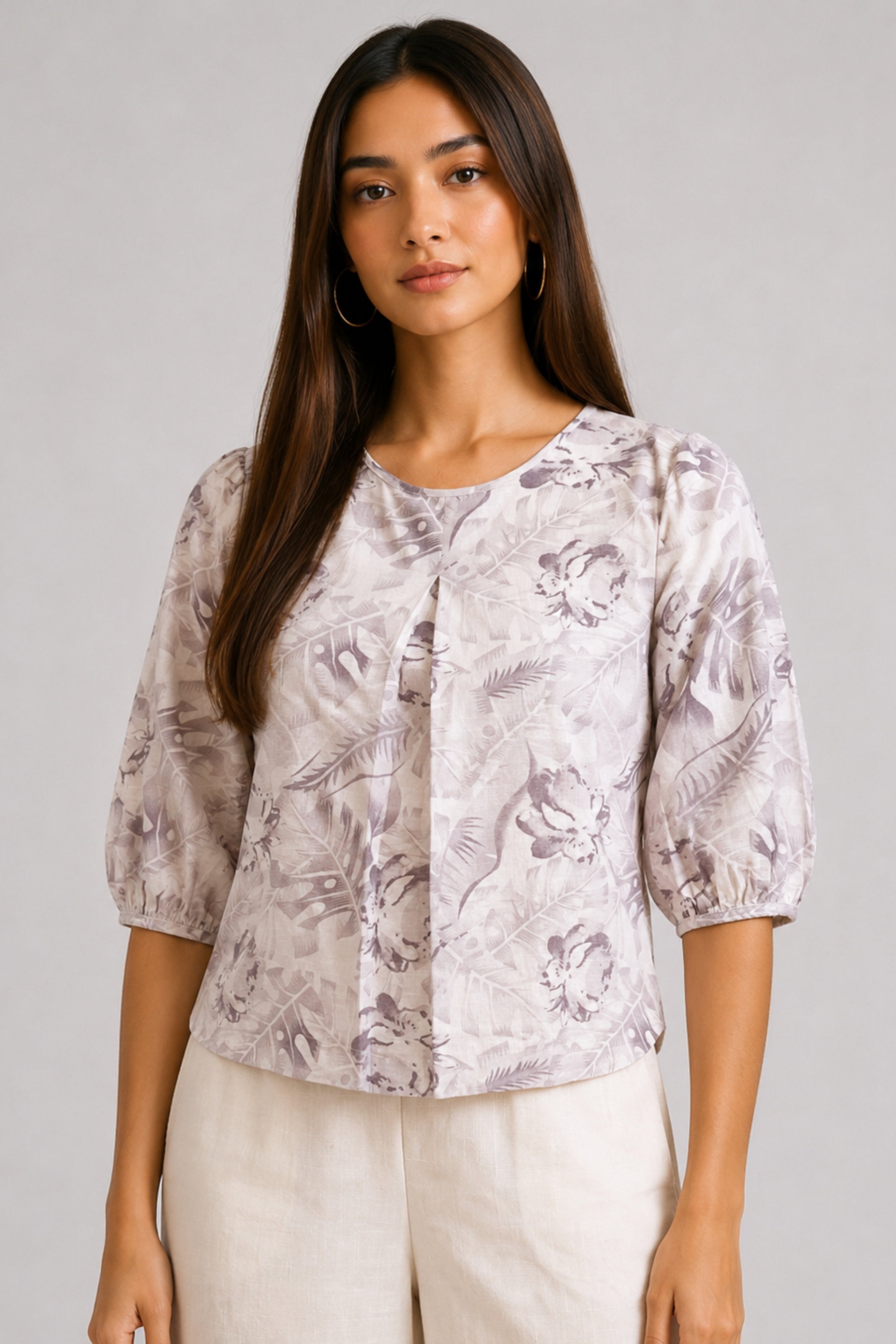 ENVOGUE Women's Linen Blouse-Purple
