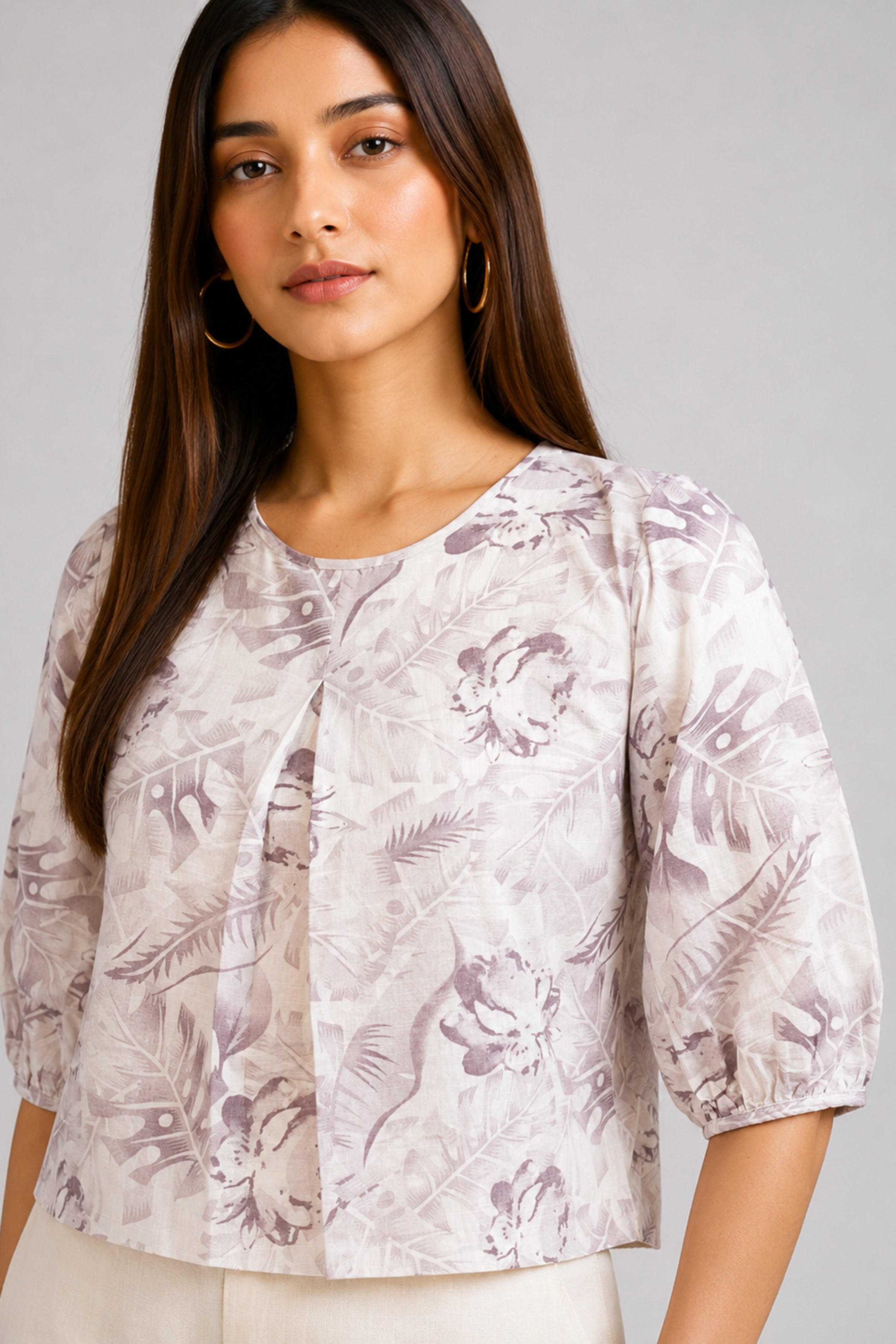 ENVOGUE Women's Linen Blouse-Purple