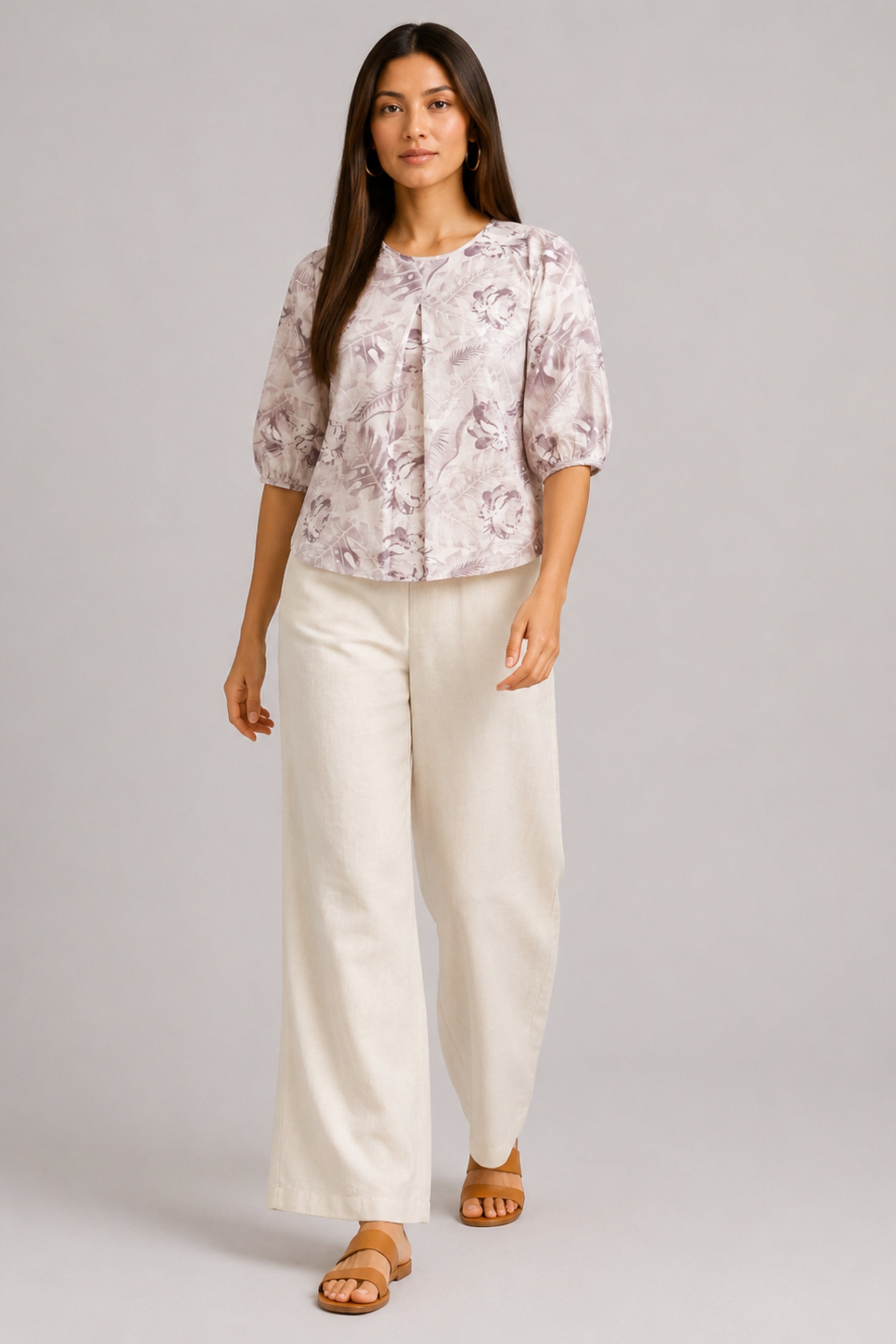 ENVOGUE Women's Linen Blouse-Purple