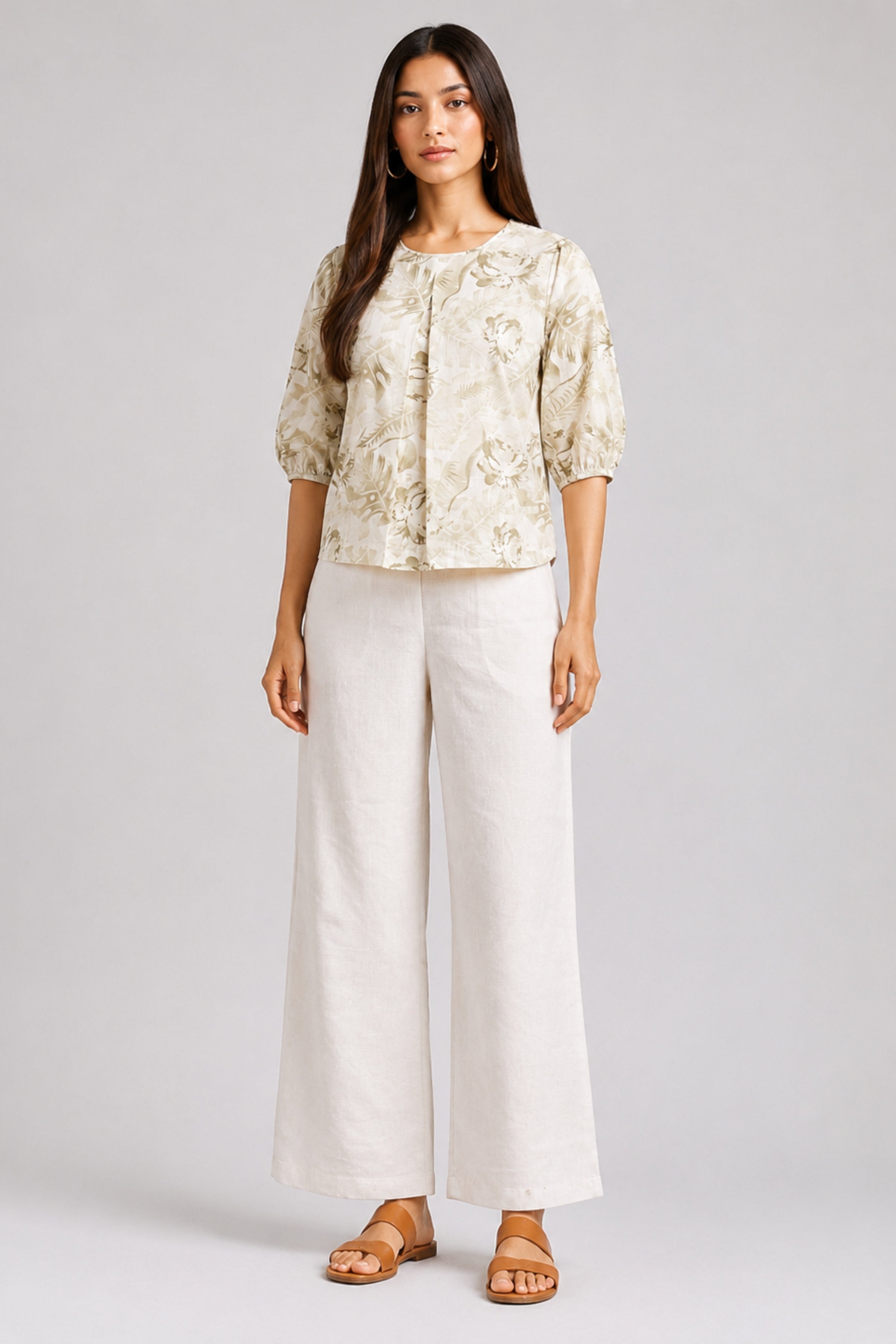 ENVOGUE Women's Linen Blouse-Green