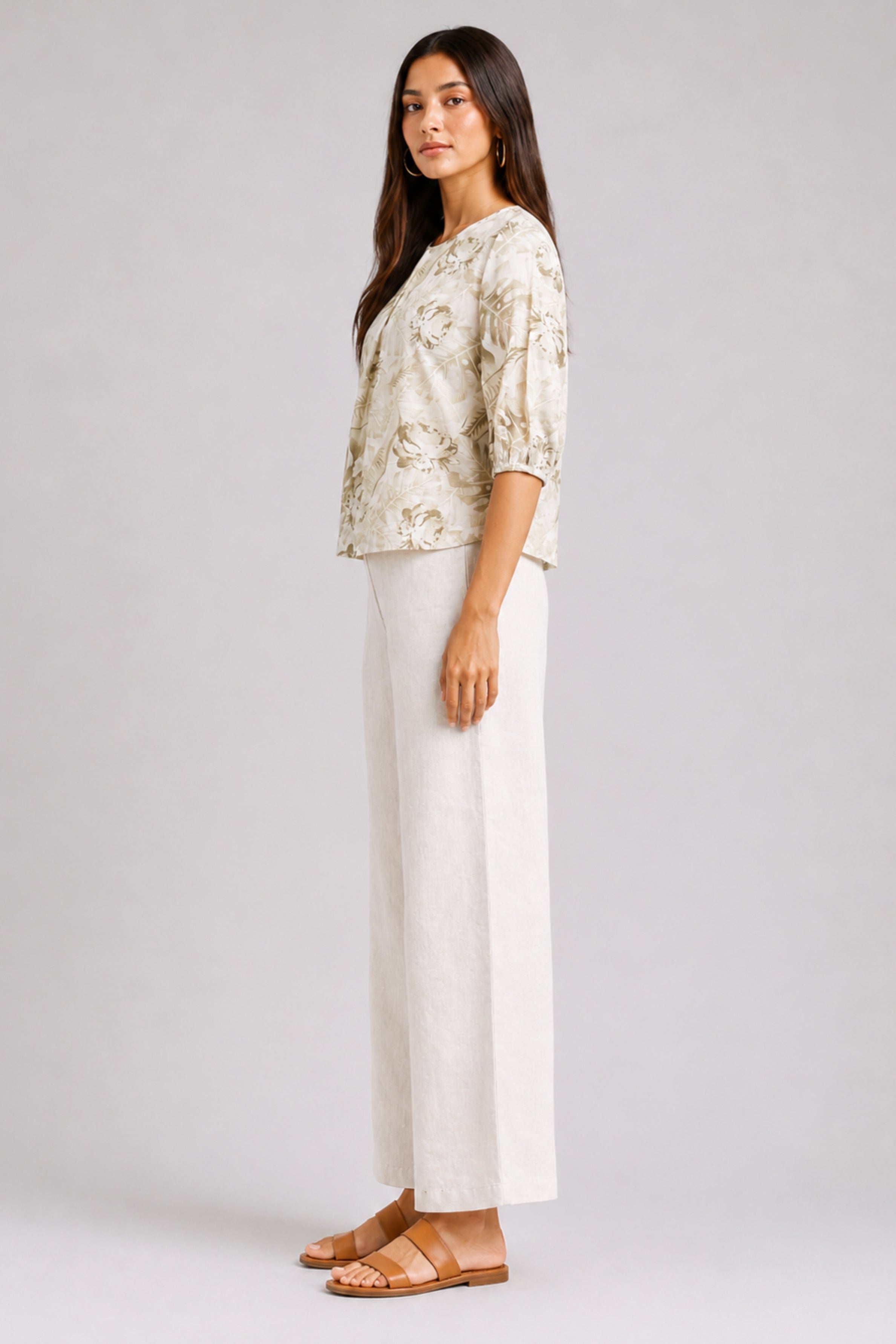 ENVOGUE Women's Linen Blouse-Green