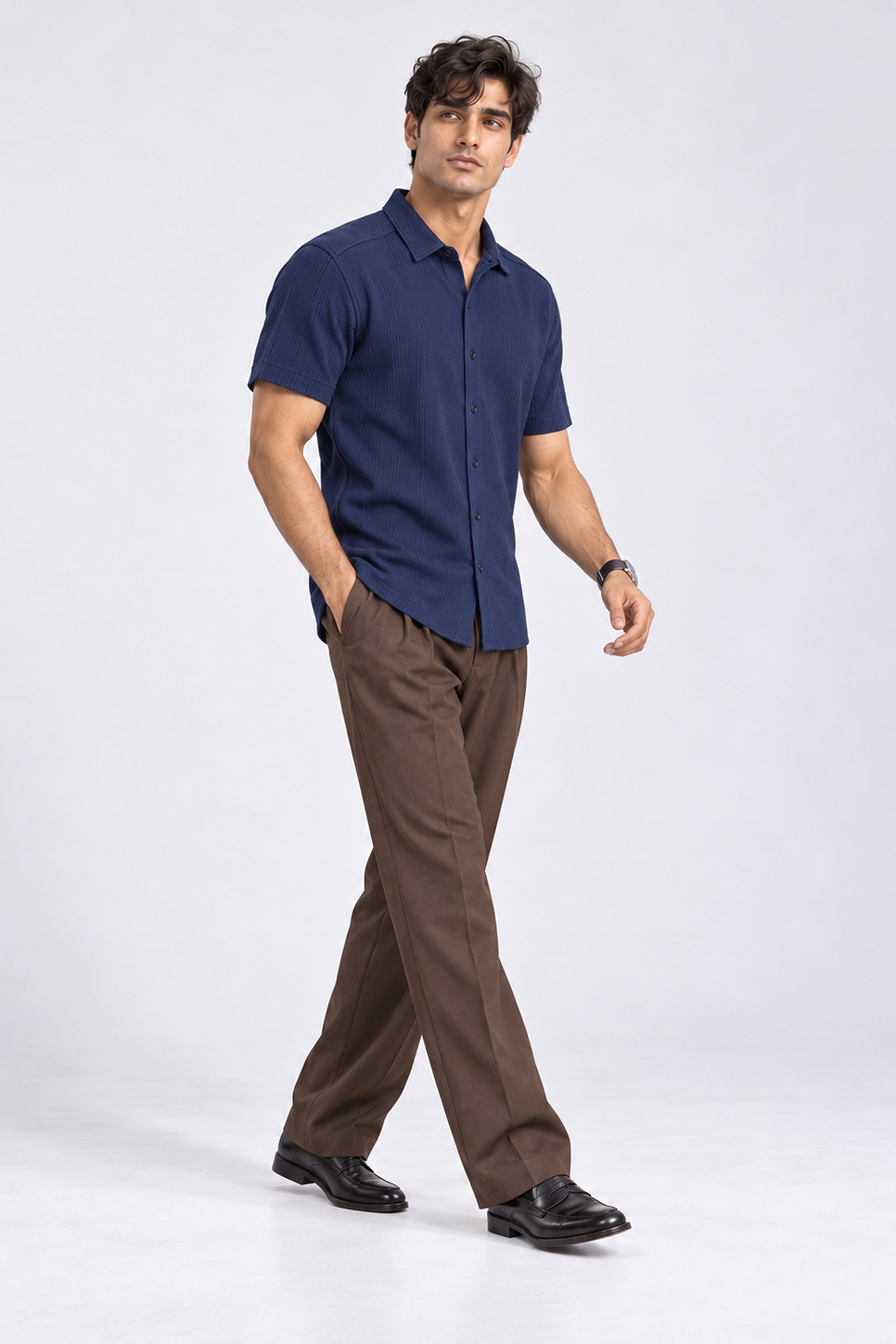 KING STREET Men's Casual Short Sleeve Shirt - Navy Blue
