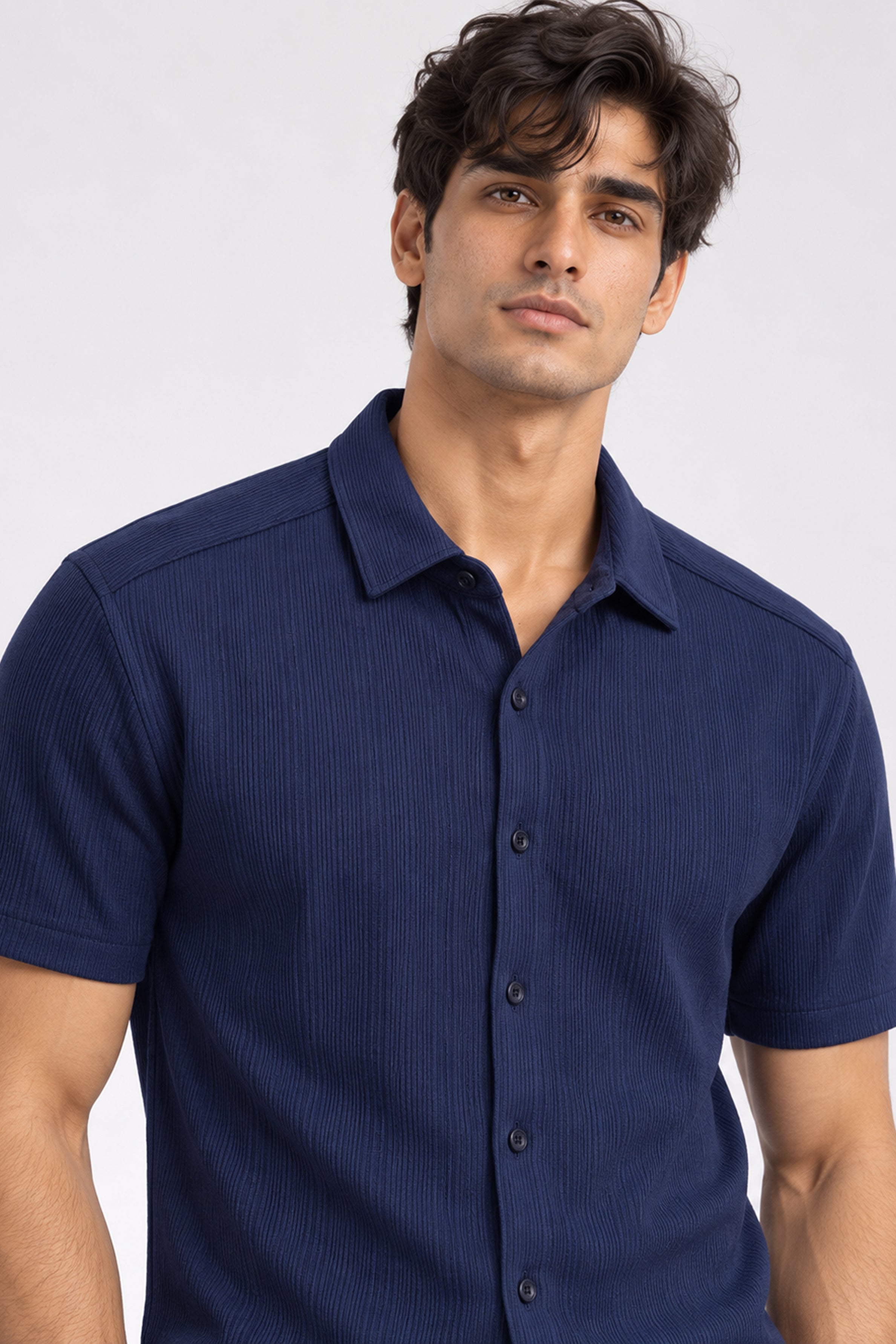 KING STREET Men's Casual Short Sleeve Shirt - Navy Blue