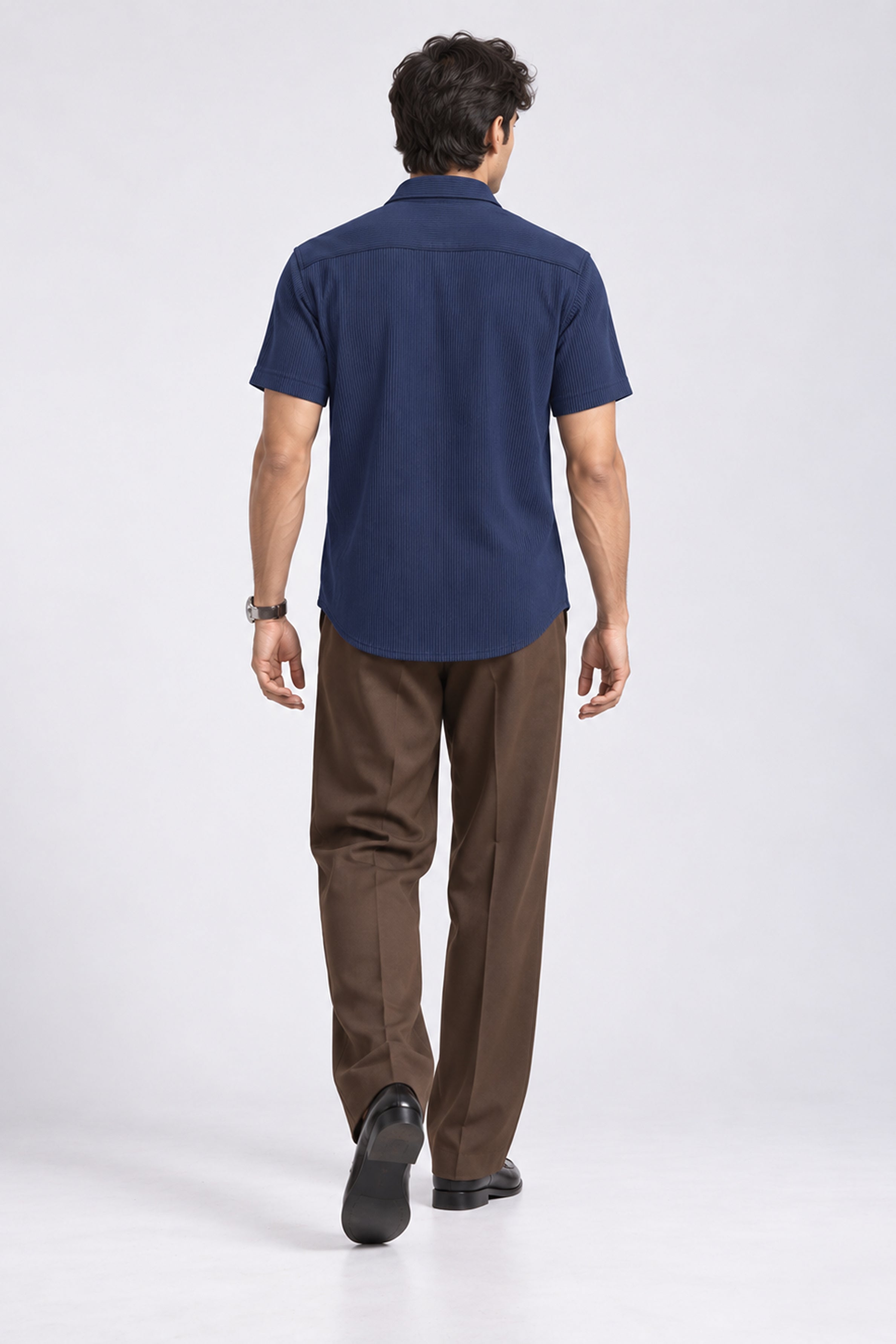 KING STREET Men's Casual Short Sleeve Shirt - Navy Blue