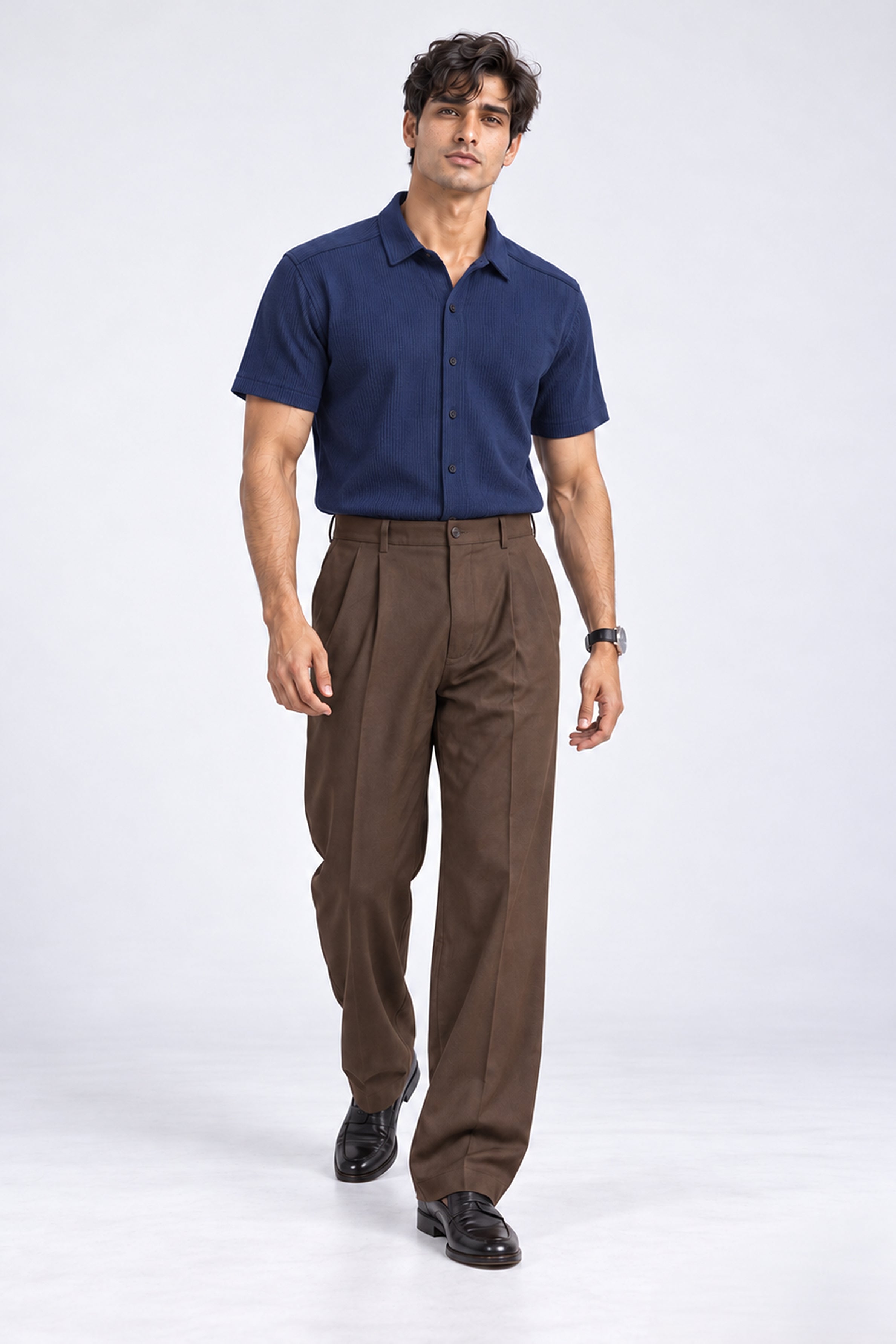 KING STREET Men's Casual Short Sleeve Shirt - Navy Blue